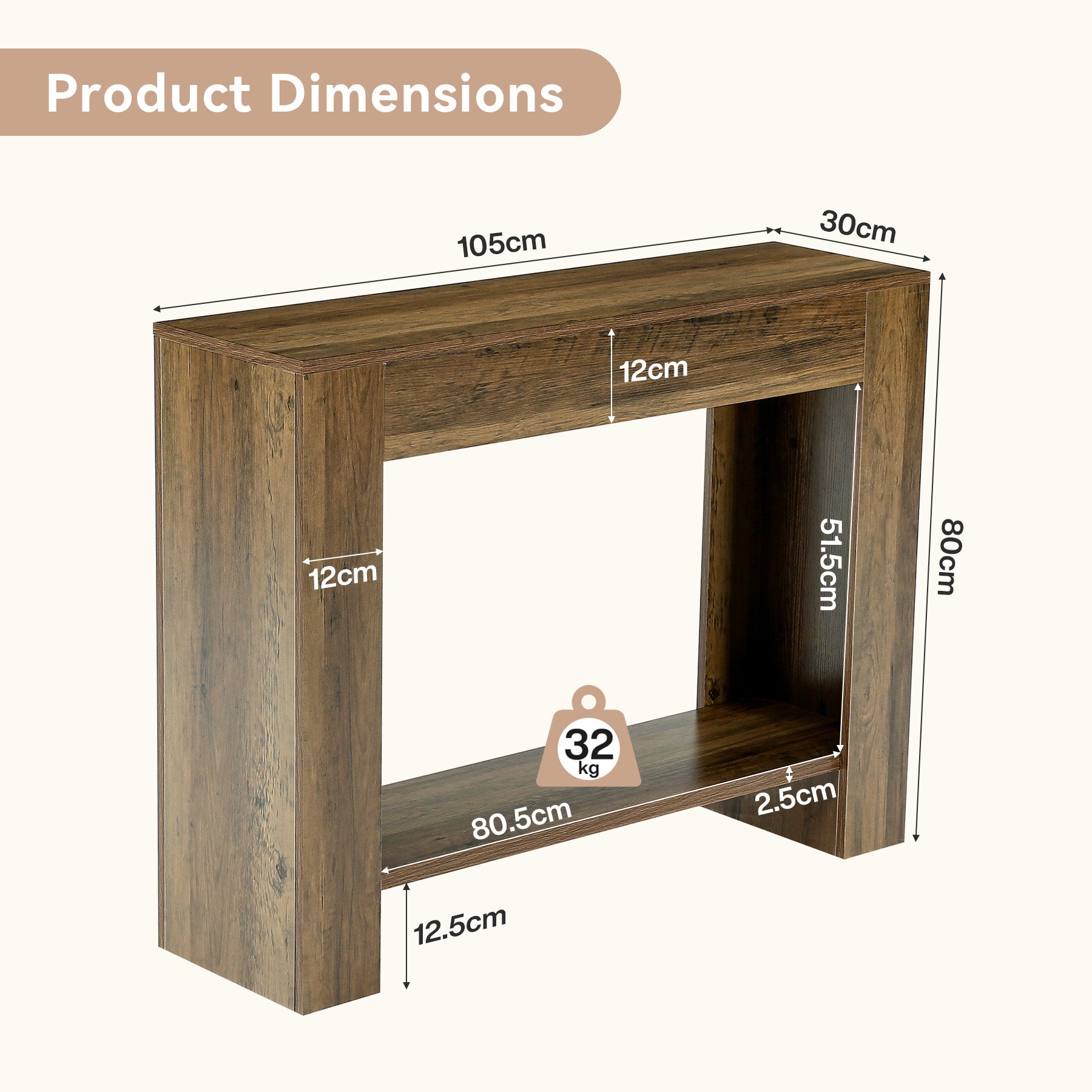 Tribesigns Schmaler Konsolentisch 105 cm, 2-stufiger Flurtisch im Landhausstil mit Ablage