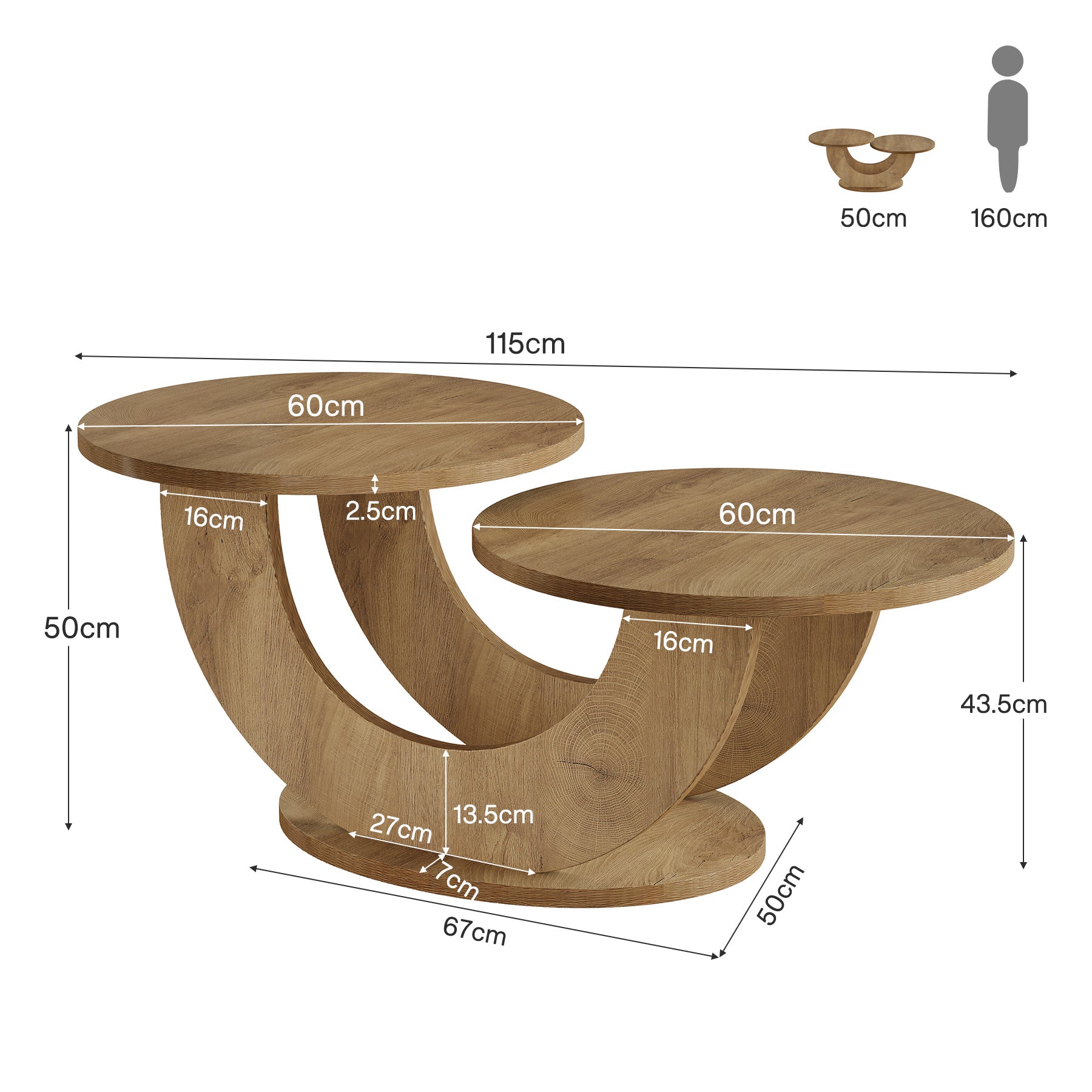 115 cm Couchtisch, 2-stufiger Akzent-Cocktailtisch mit U-förmigem Rahmen