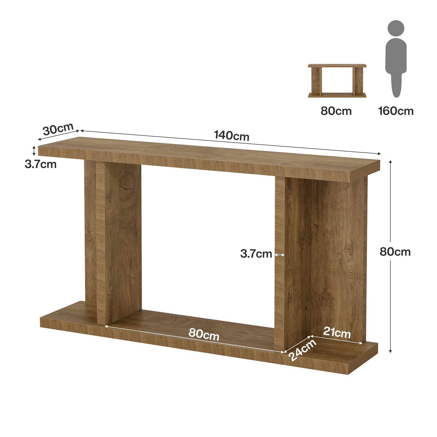 Konsolentisch 140 cm im Landhausstil, schmale 2-stufige Konsole mit Sockel