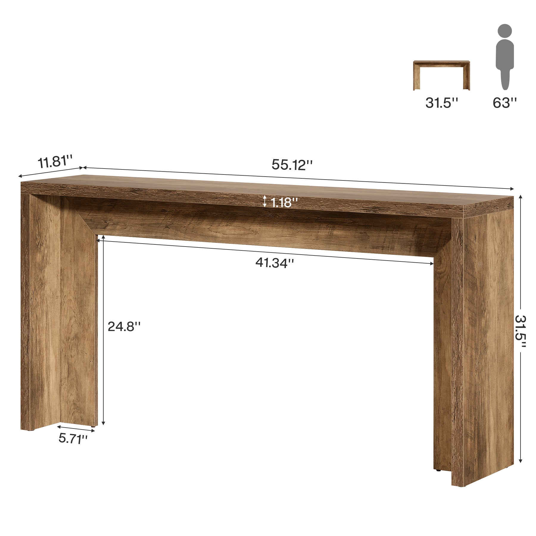140 cm Rustikaler Konsolentisch, Bauernhaus-Sofatisch, Flurtisch