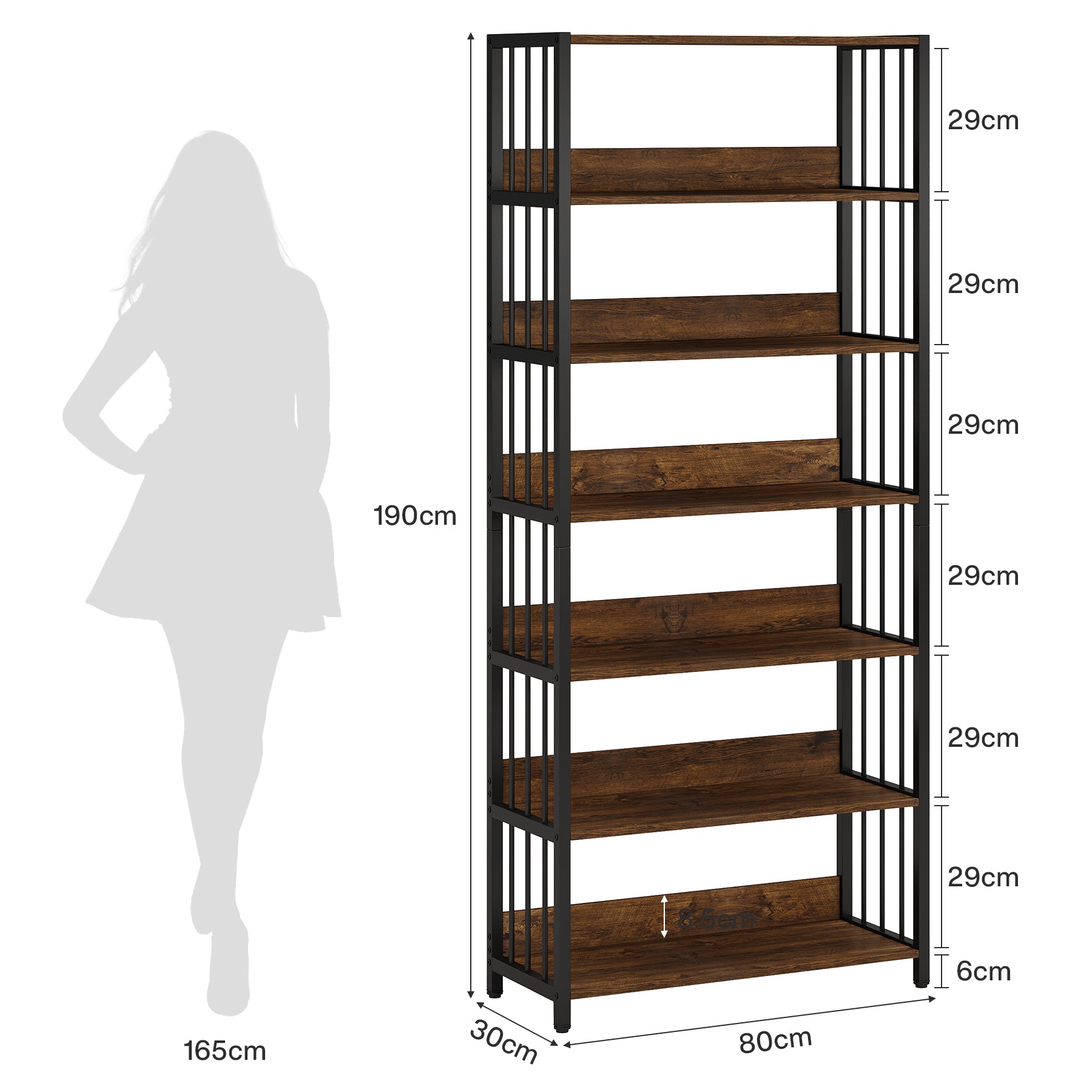 Großes industrielles Ständerregal von Tribesigns - 6 Etagen, 190 cm, Holz