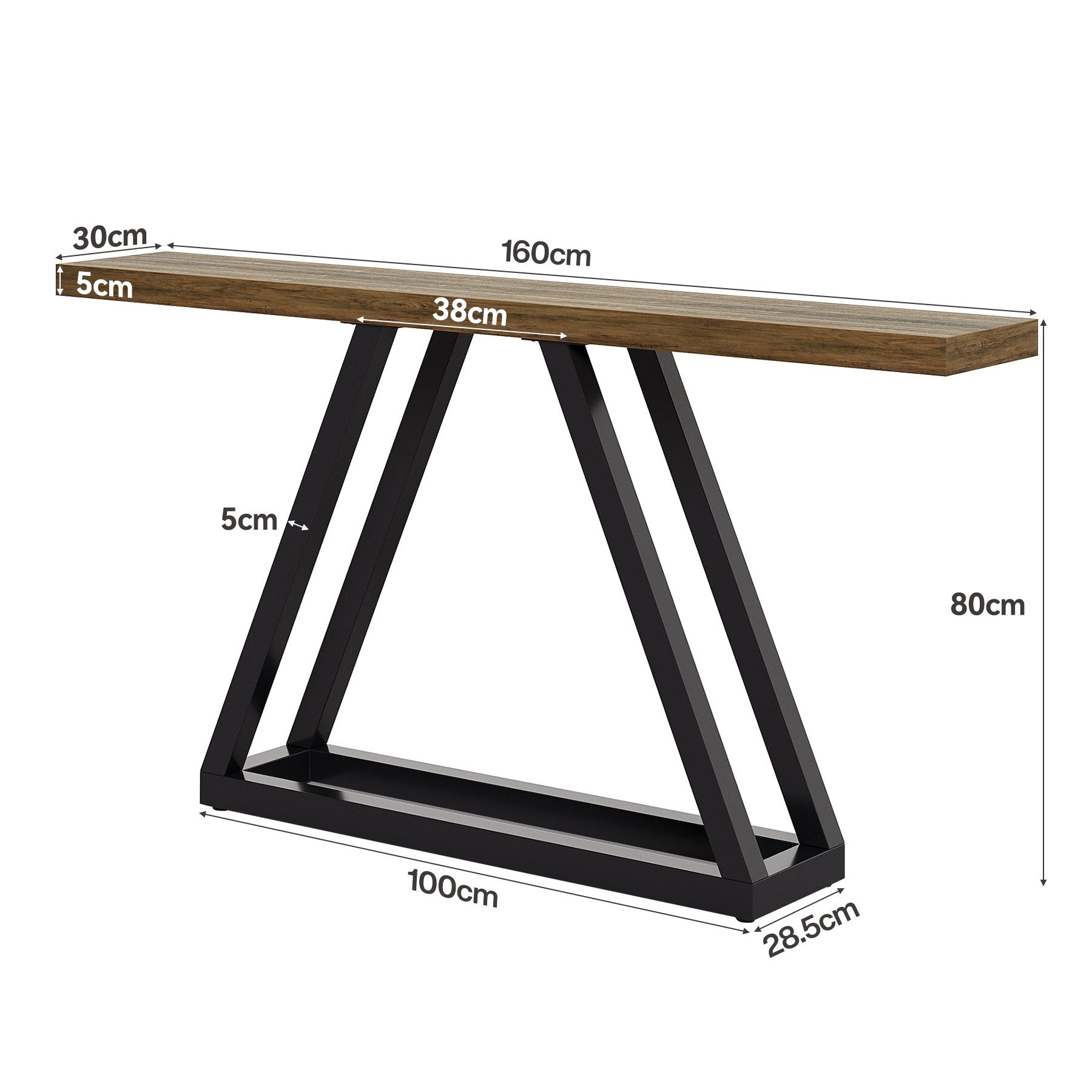 160 cm Schmale Industrielle Konsole - Moderner Flurtisch in Schwarz für Wohnzimmer & Eingangsbereich