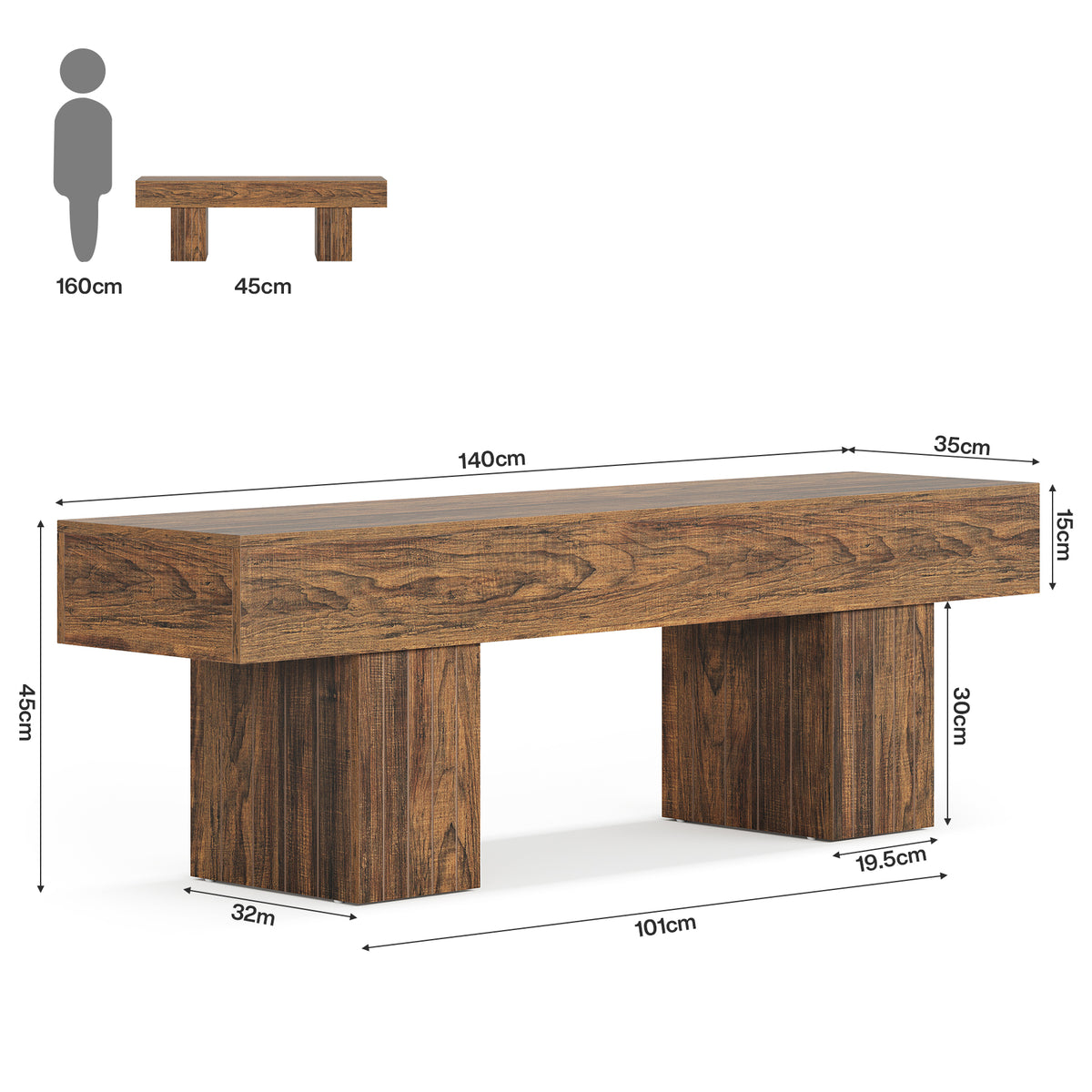 Tribesigns Holz Sitzbank 140 cm, rustikale Esszimmerbank im Landhausstil