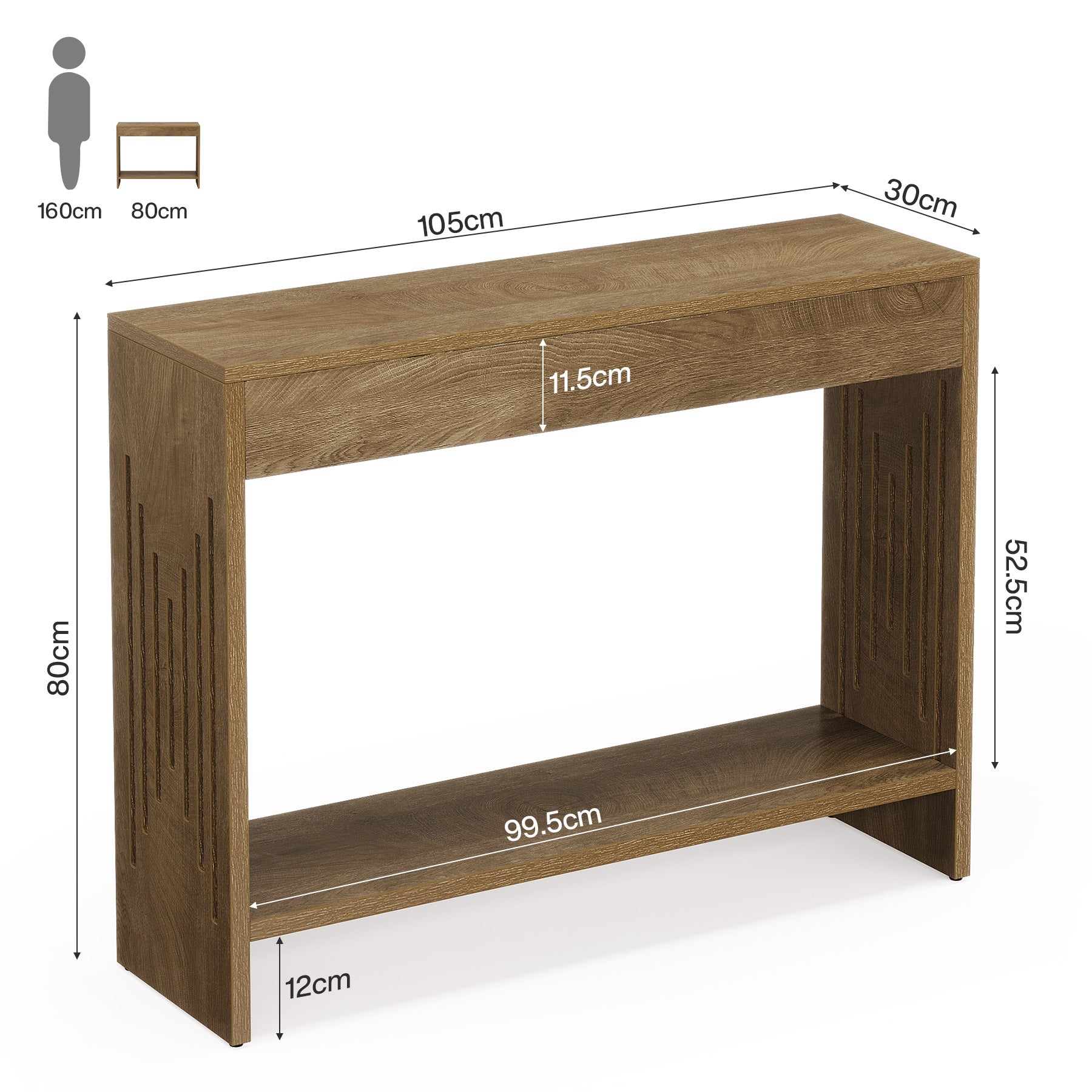 Tribesigns Schmaler Konsolentisch 105 cm, Landhaus Sofatisch mit 2 Ablagen & geriffelten Beinen