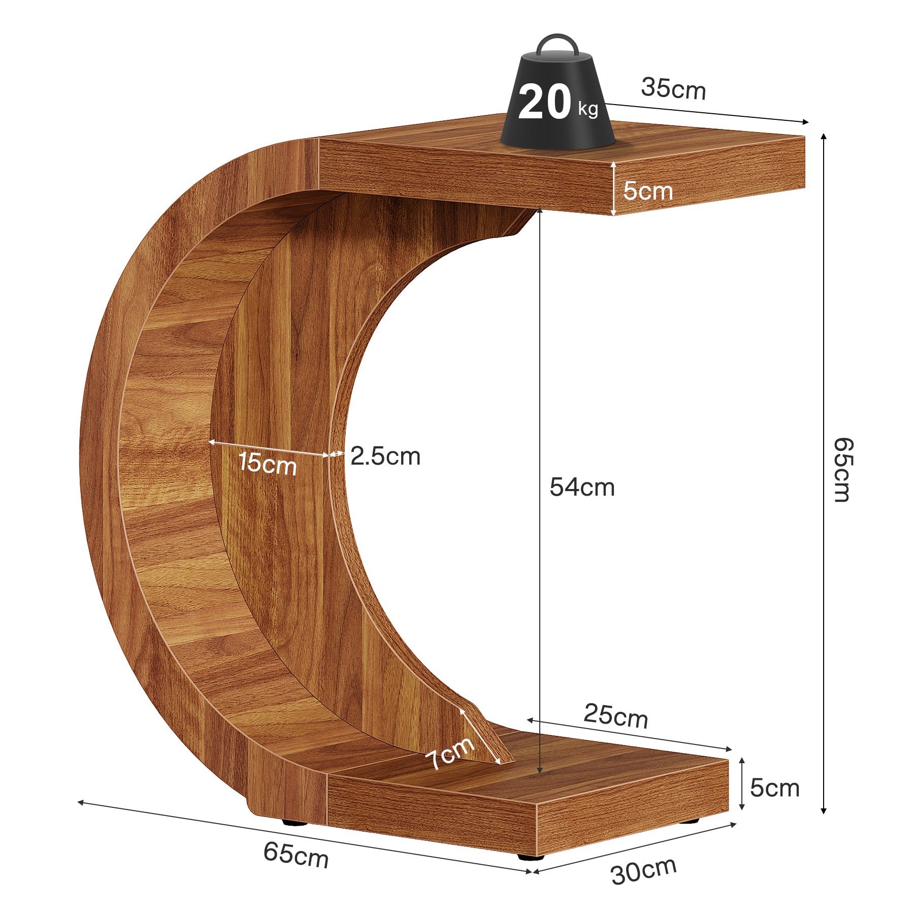 C-förmiger Holz-Beistelltisch für Couch & Sofa