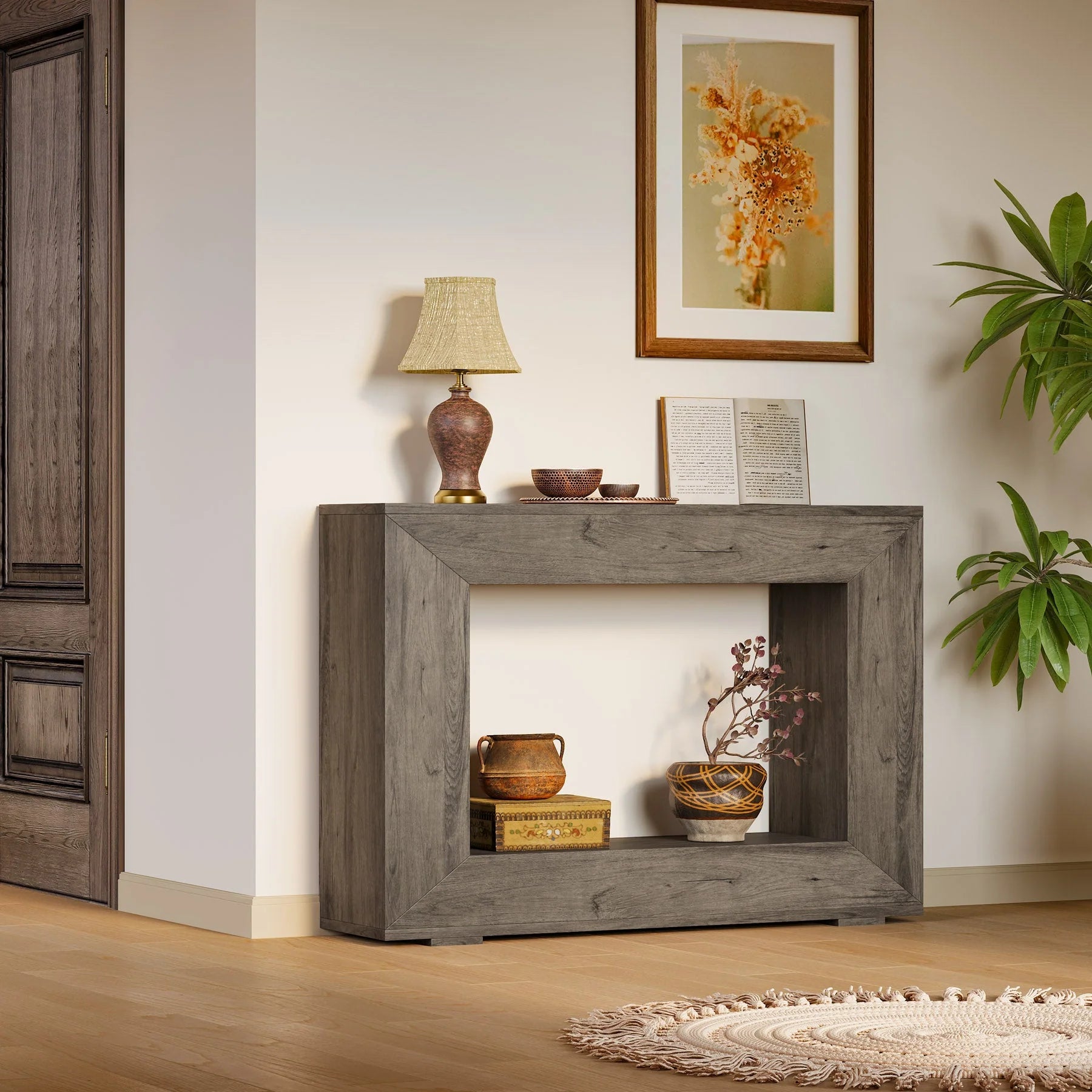 Konsolentisch im Landhausstil, 120cm Sofatisch aus Holz für den Eingangsbereich mit Stauraum