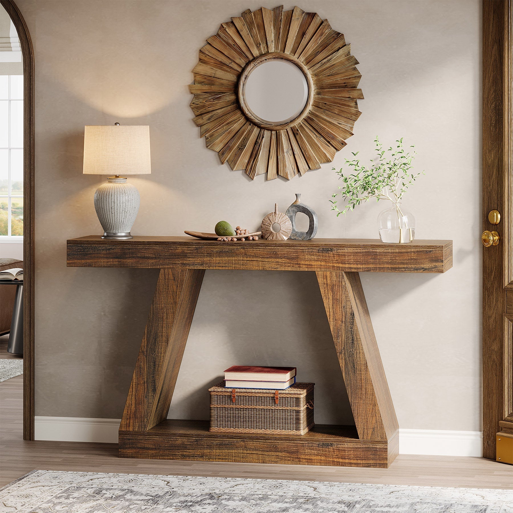 Konsolentisch im Landhausstil, 140cm Sofatisch mit Stauraum