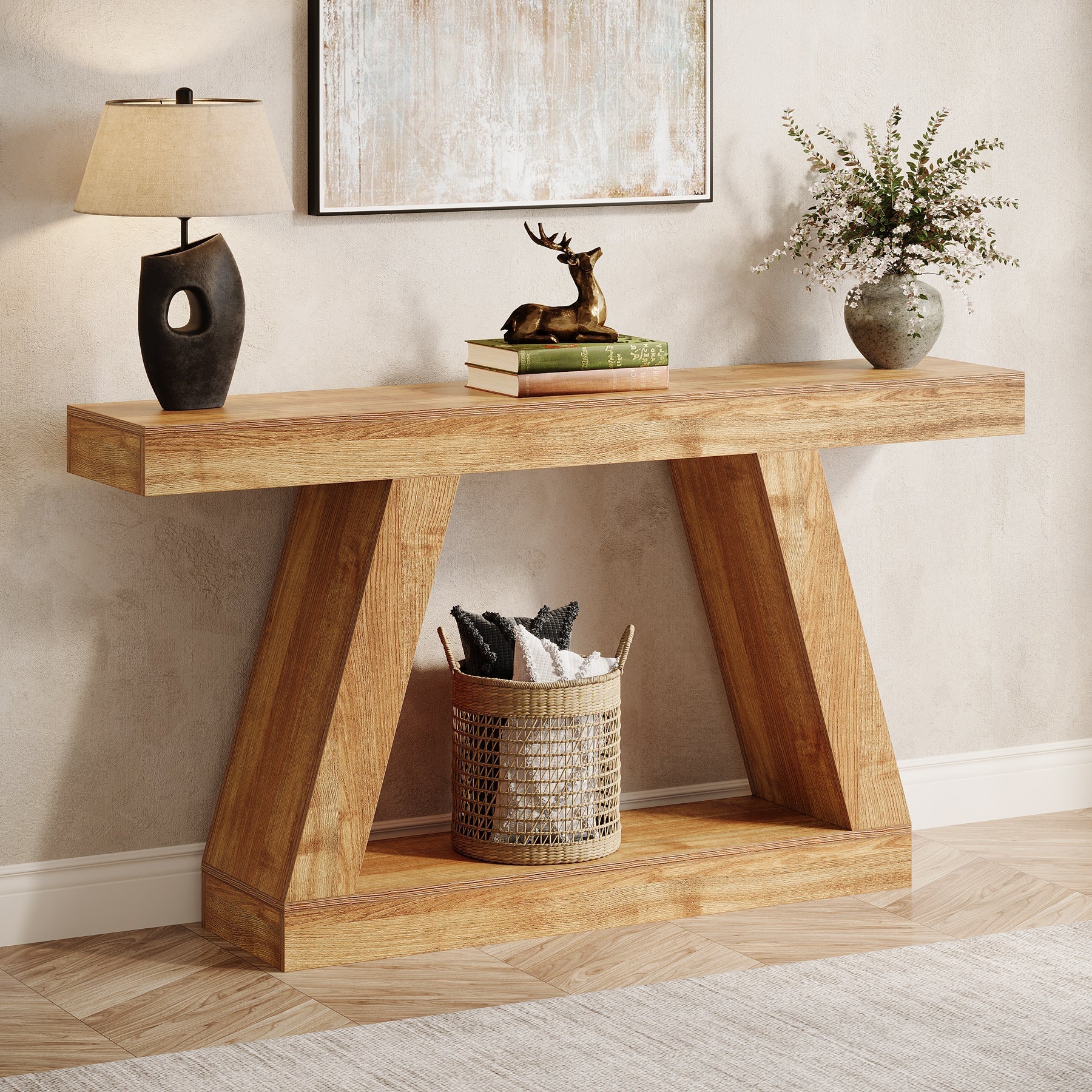 Konsolentisch im Landhausstil, 140cm Sofatisch mit Stauraum