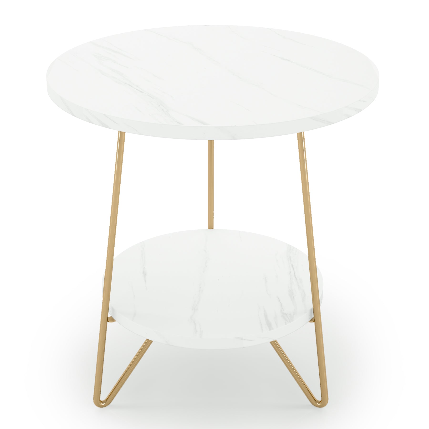 Faux Marble End Table, 2 Tier Round Sofa Bedside Table with Shelves Tribesigns