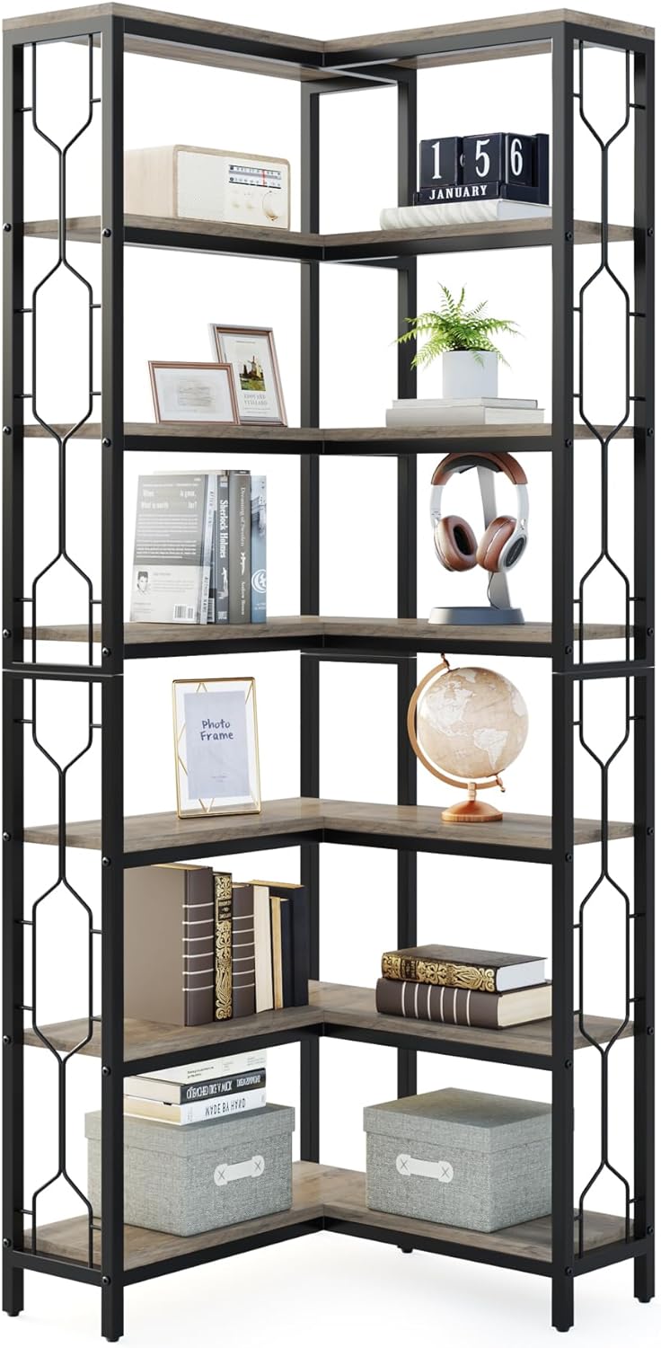 Freistehendes Bücherregal von Tribesigns, Eckregal aus Holz mit 7 Ebenen
