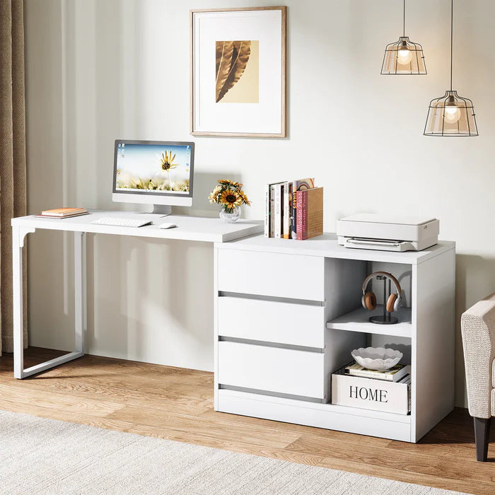 L-förmiger Computertisch, umkehrbarer Eckschreibtisch mit Schubladenschrank