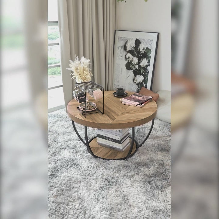 Tribesigns Couchtisch aus Holz, runder zentraler Cocktailtisch mit zwei Ebenen