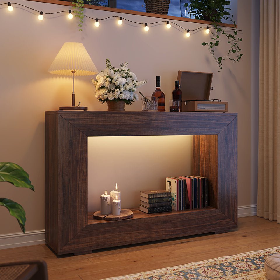 Konsolentisch im Landhausstil, 120cm Sofatisch aus Holz für den Eingangsbereich mit Stauraum