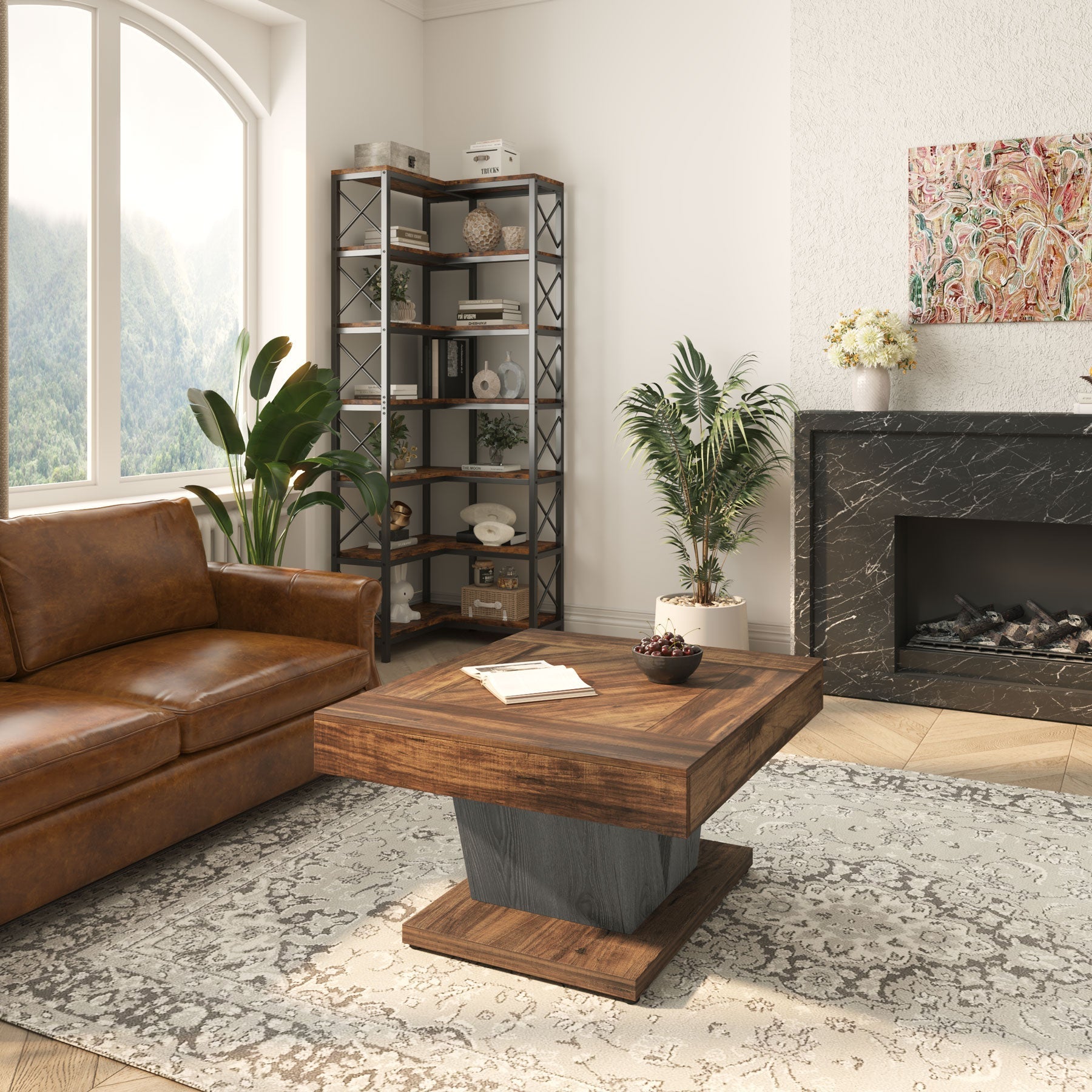 Couchtisch aus Holz, 80cm moderner Mitteltisch, Cocktail-Teetisch