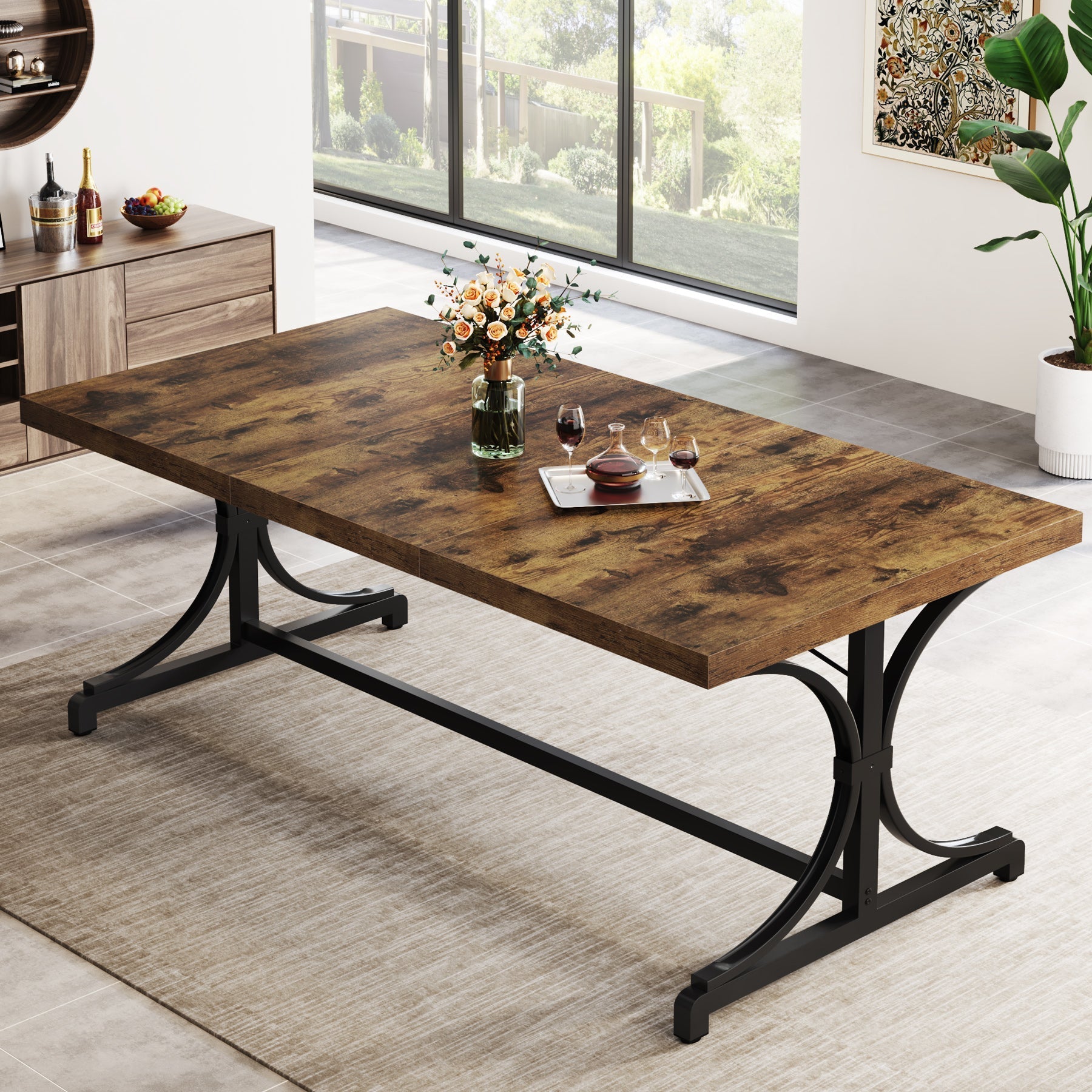 Wood Dining Table, 62.4" Sturdy Kitchen Table for Kitchen, Living Room Tribesigns