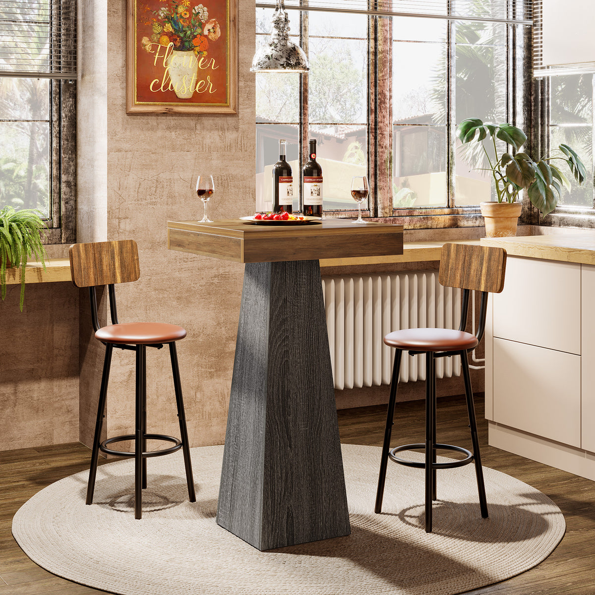Tribesigns Bartisch 102 cm hoch, Quadratischer Stehtisch für kleine Räume mit stabilem Standfuß