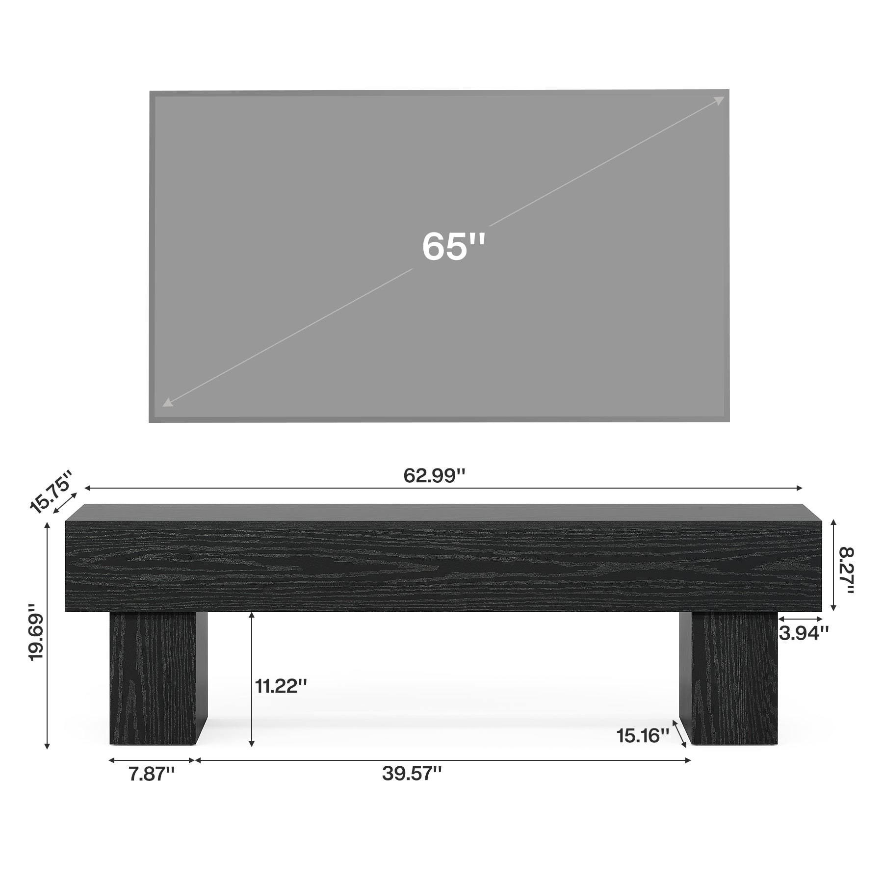 TV-Schrank 160 cm, niedriger Fernsehschrank für Wohnzimmer, passend für 140–165 cm TVs