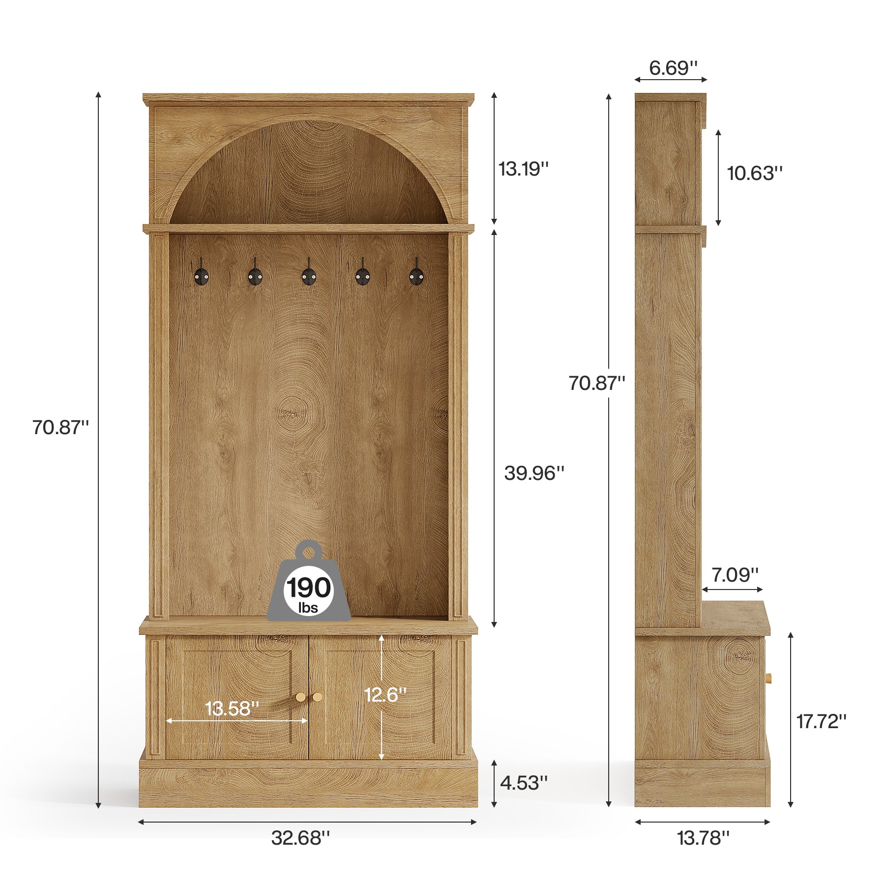 Tribesigns Garderobe mit Sitzbank & Schuhregal, Flurgarderobe 4-in-1 mit 5 Doppelhaken, verstellbare Ablagen
