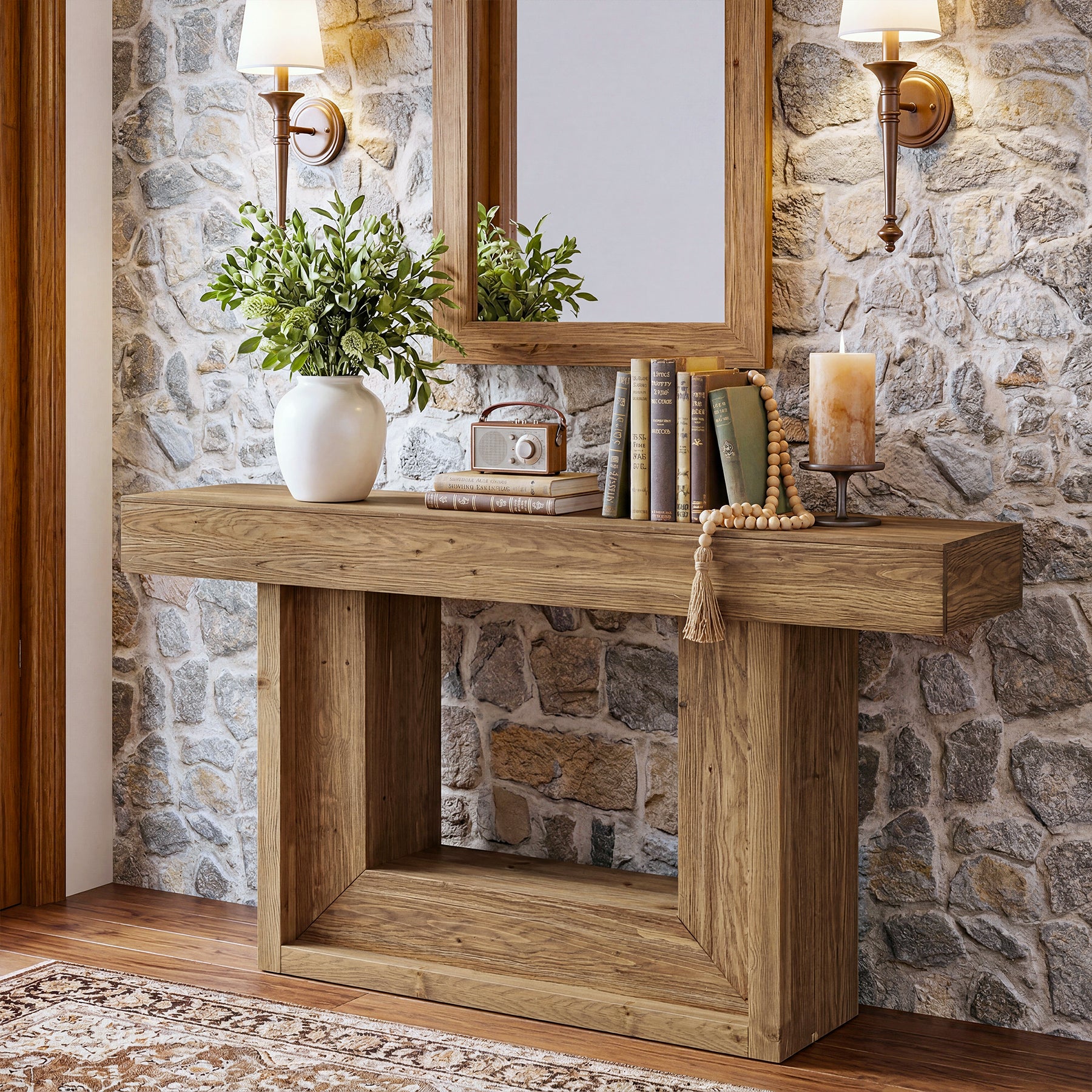 Tribesigns 160 cm schmaler Konsolentisch aus Massivholz im Landhausstil mit U-Gestell & Ablage