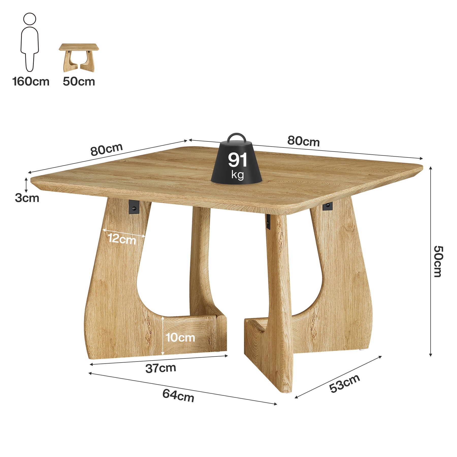 Tribesigns Quadratischer Couchtisch 80 cm, Moderner Wohnzimmertisch mit skulpturalem Holzgestell