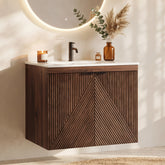 Tribesigns Wandhängender Waschtisch 60 cm mit Keramikwaschbecken, Badmöbel mit Soft-Close-Tür & Stauraum 3