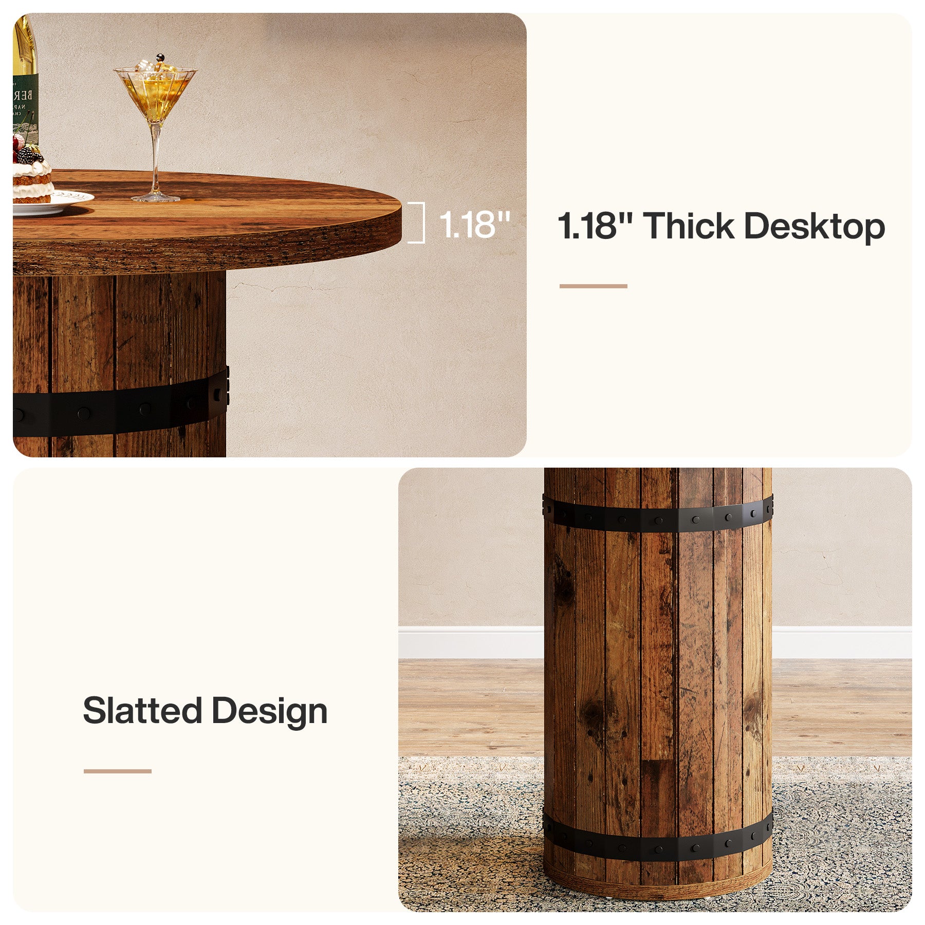 Tribesigns Runder Bartisch, 100 cm Stehtisch im Landhaus-Industrial-Stil für Küche & Bistro