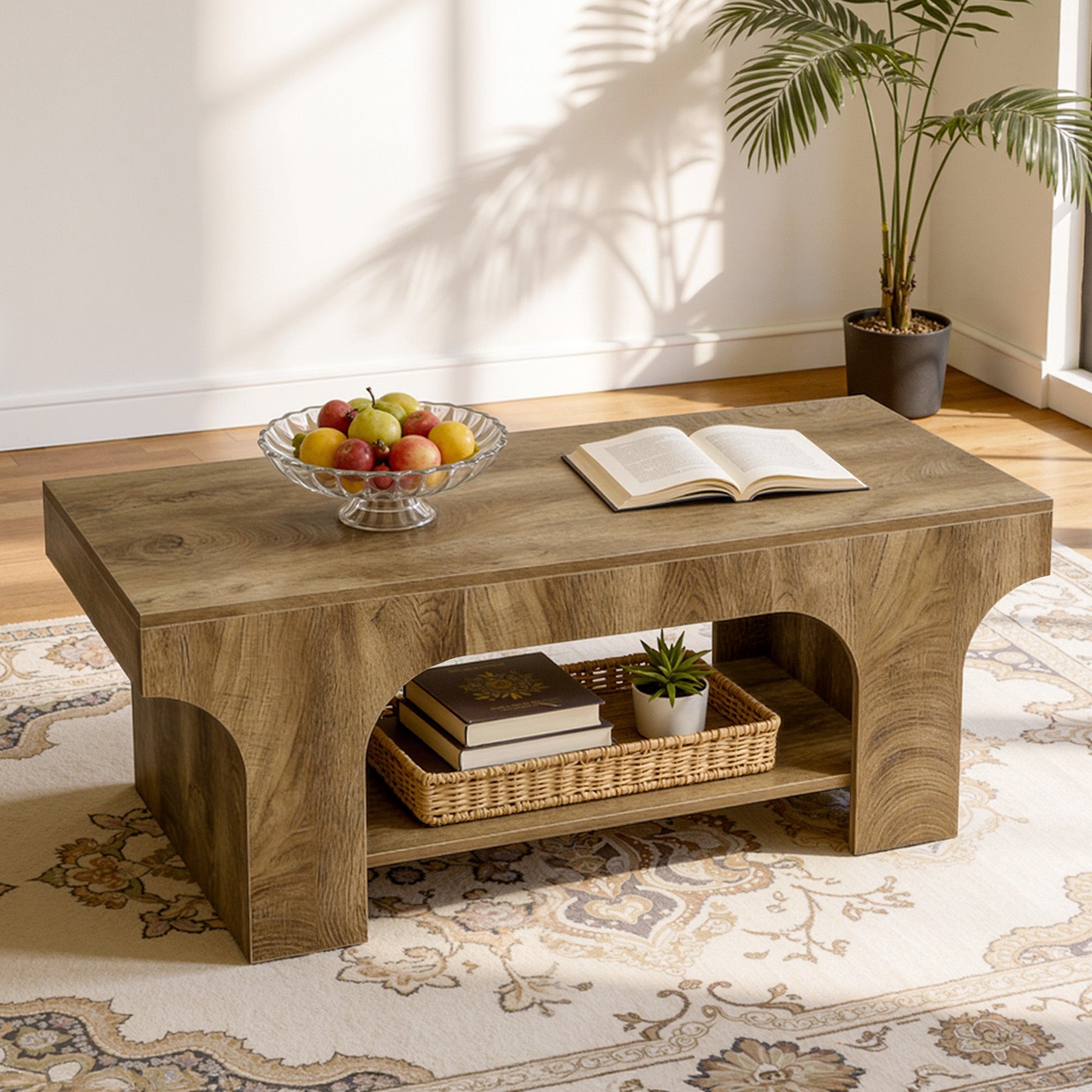 Tribesigns Rechteckiger Couchtisch 120 cm, moderner 2 Ebenen Wohnzimmertisch mit Stauraum