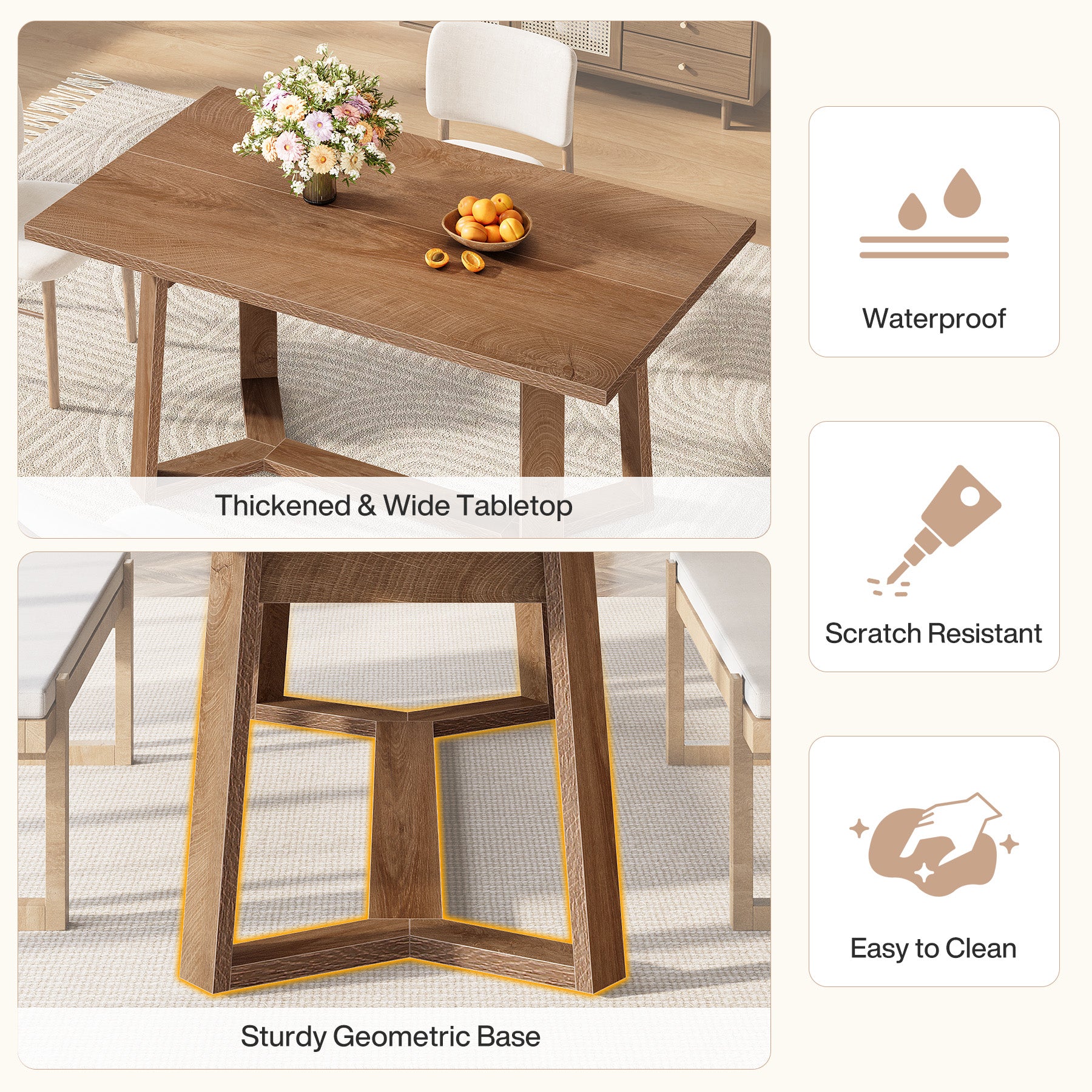 Moderner Esstisch 120 cm für 4–6 Personen, MDF mit Massivholzoptik, rechteckiger Küchentisch