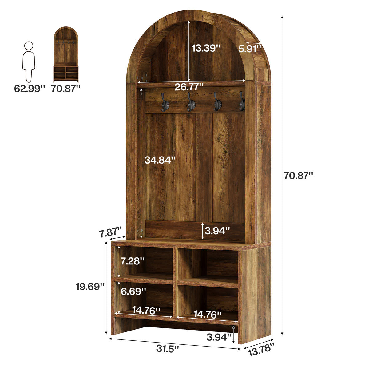 Tribesigns 4-in-1 Flurgarderobe mit Sitzbank, Schuhablage, 4 Haken und Fächern