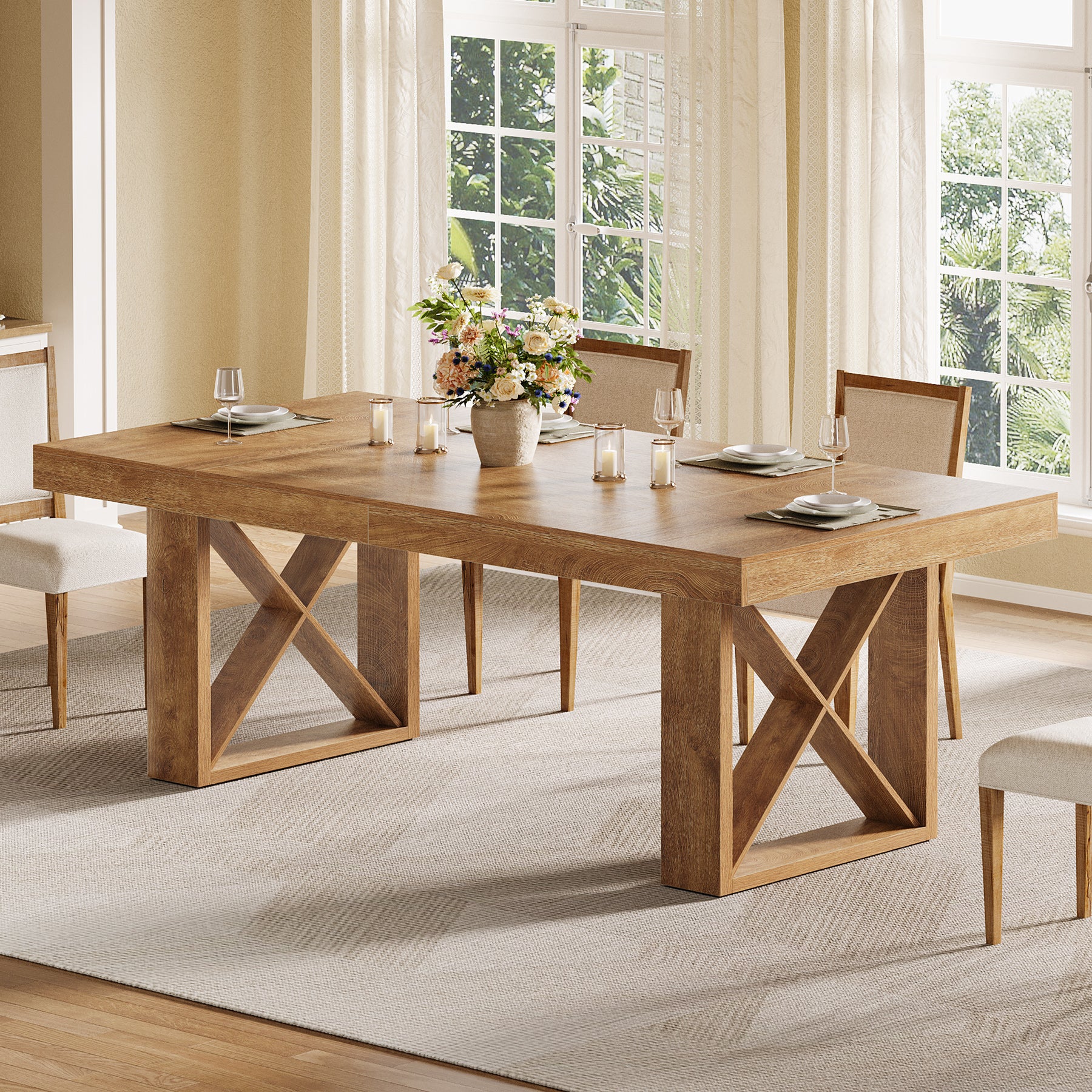Tribesigns 160 cm rechteckiger Esstisch für 4-6 Personen, Landhaus-Design mit massiver Optik