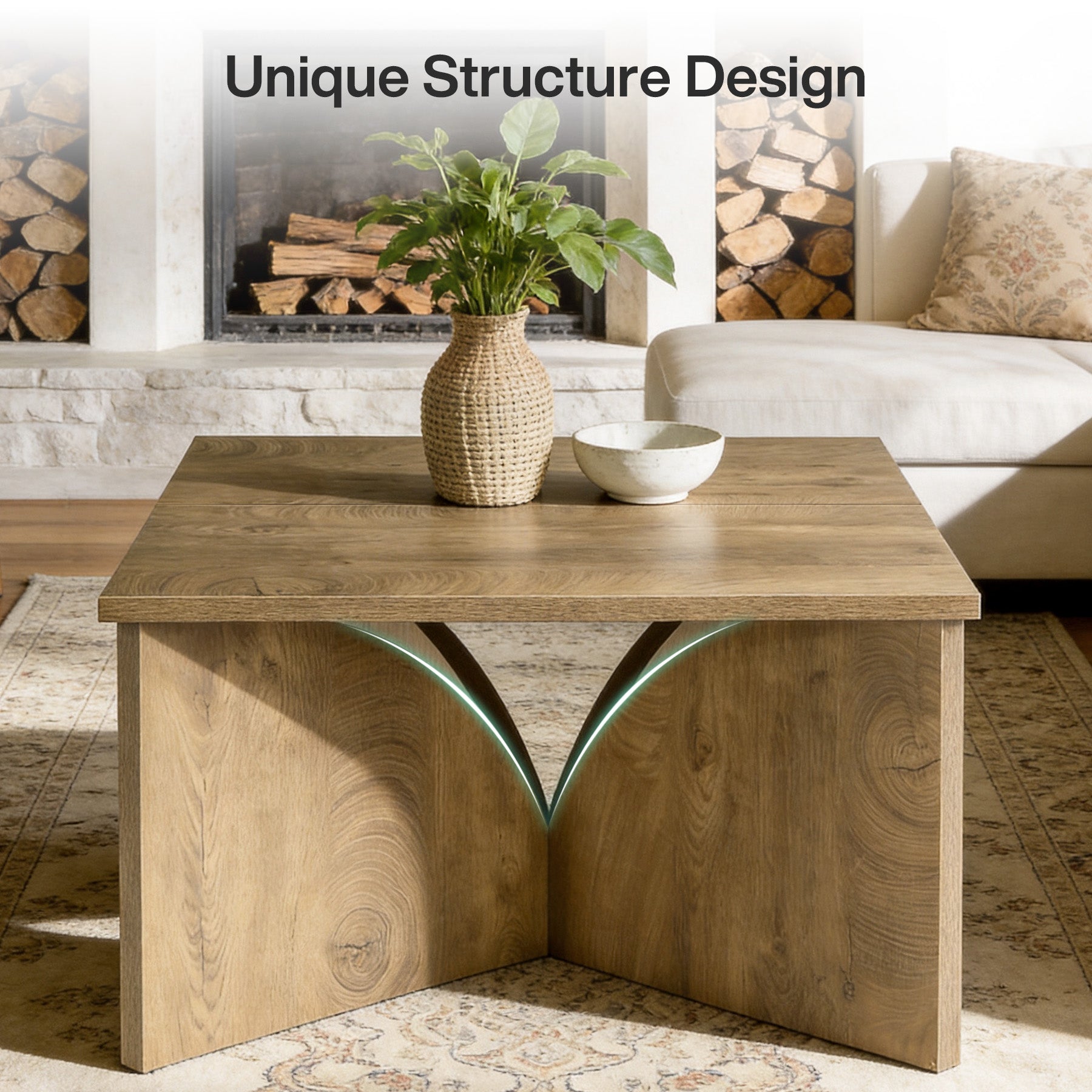 Tribesigns Kleiner quadratischer Couchtisch 80 cm, Beistelltisch im Landhausstil mit stabilem Sockel