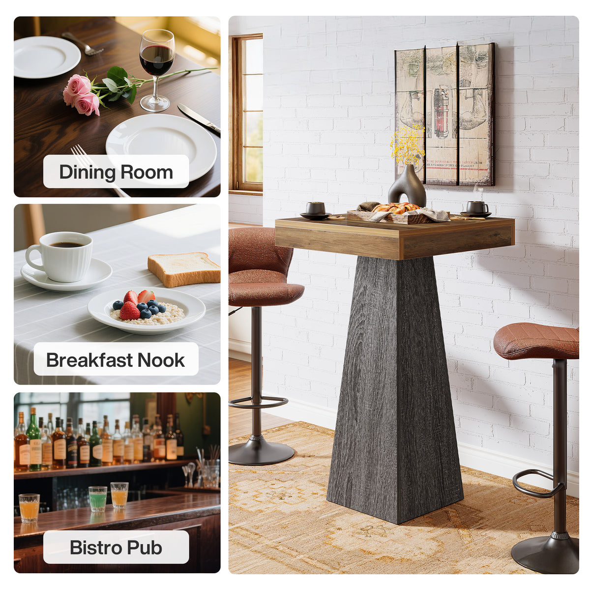 Tribesigns Bartisch 102 cm hoch, Quadratischer Stehtisch für kleine Räume mit stabilem Standfuß