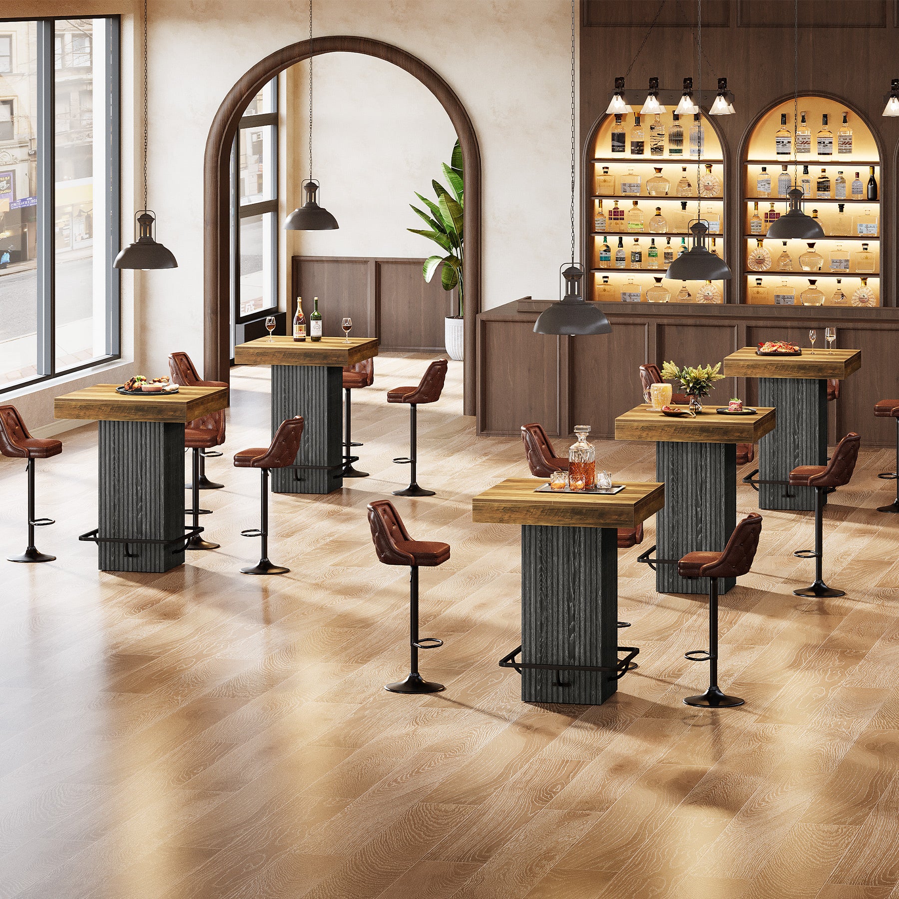 Tribesigns Bartisch Quadratisch 80 x 80 cm, Hochtisch mit Fußstütze, Industrial Bistrotisch