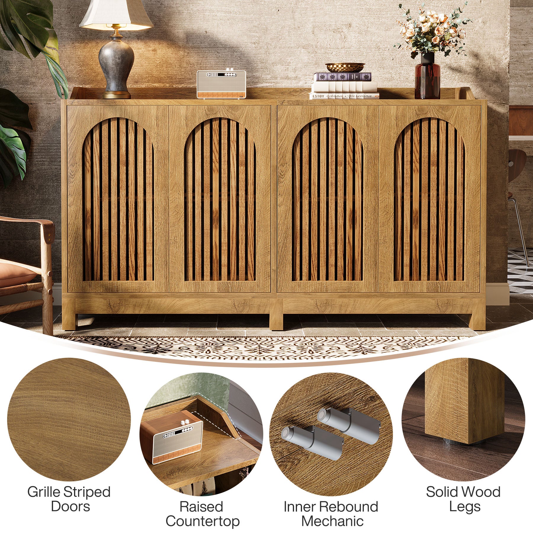 Tribesigns Sideboard 145 cm, Buffetschrank mit Türen & Verstellbaren Einlegeböden