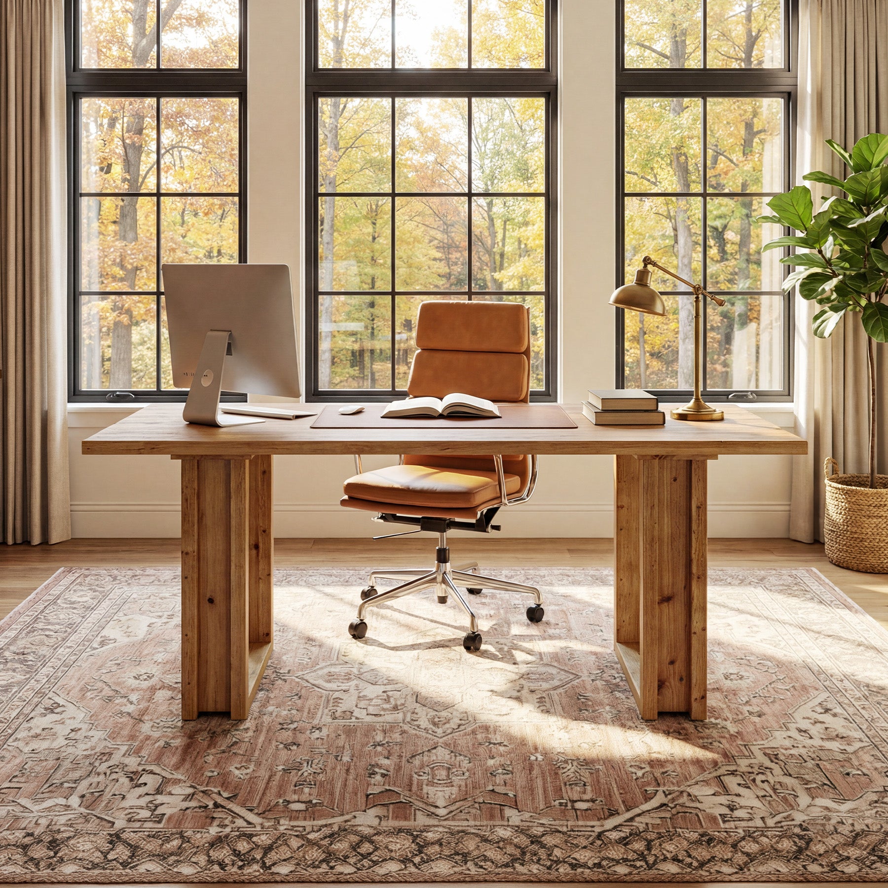Tribesigns Massivholz Schreibtisch 160 cm, großer Home Office Tisch aus Tannenholz, Executive Desk im Landhausstil