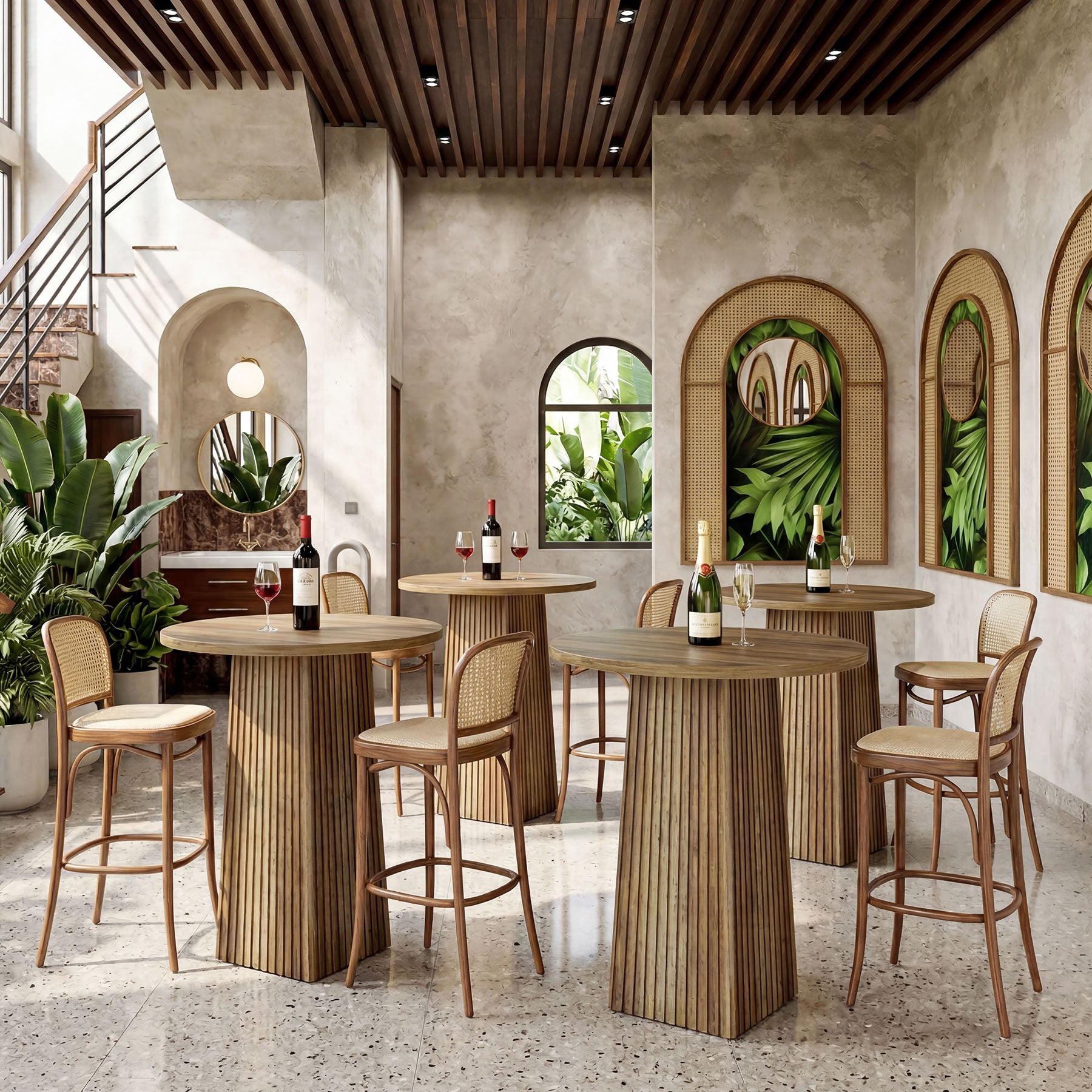 Tribesigns Runder Bartisch, 100 cm hoher Bistro- & Stehtisch mit geriffeltem Säulenfuß