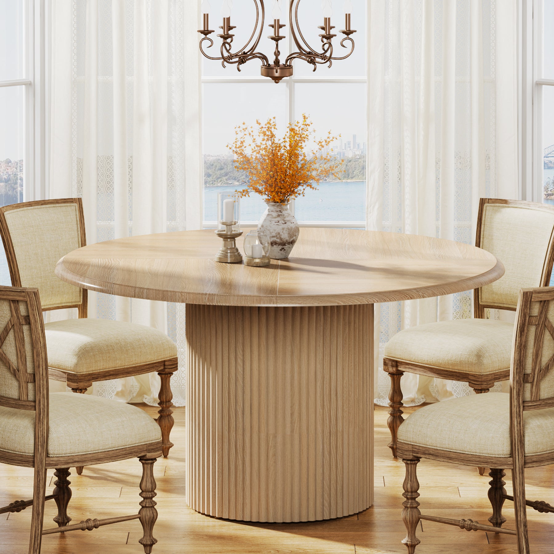 120 cm Runder Küchentisch , Esstisch für 4–6 Personen mit stabilem Metallsockel