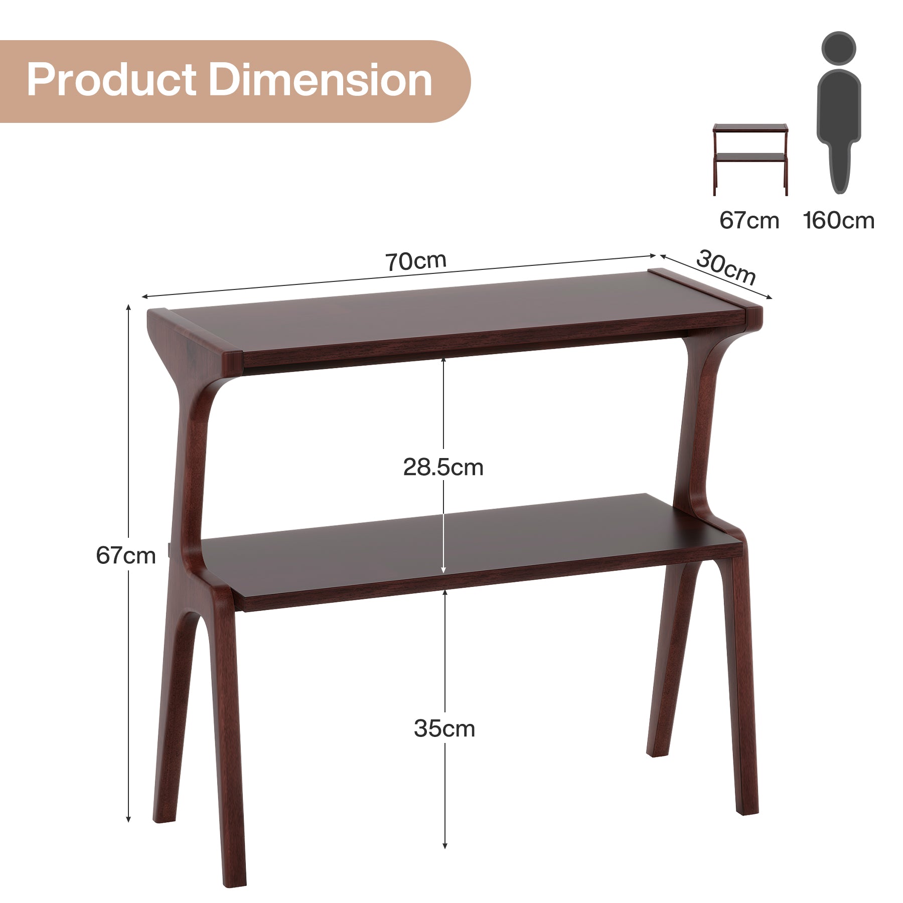 Tribesigns Schmaler Beistelltisch aus Massivholz, 2-stufiger Nachttisch mit modernem Design