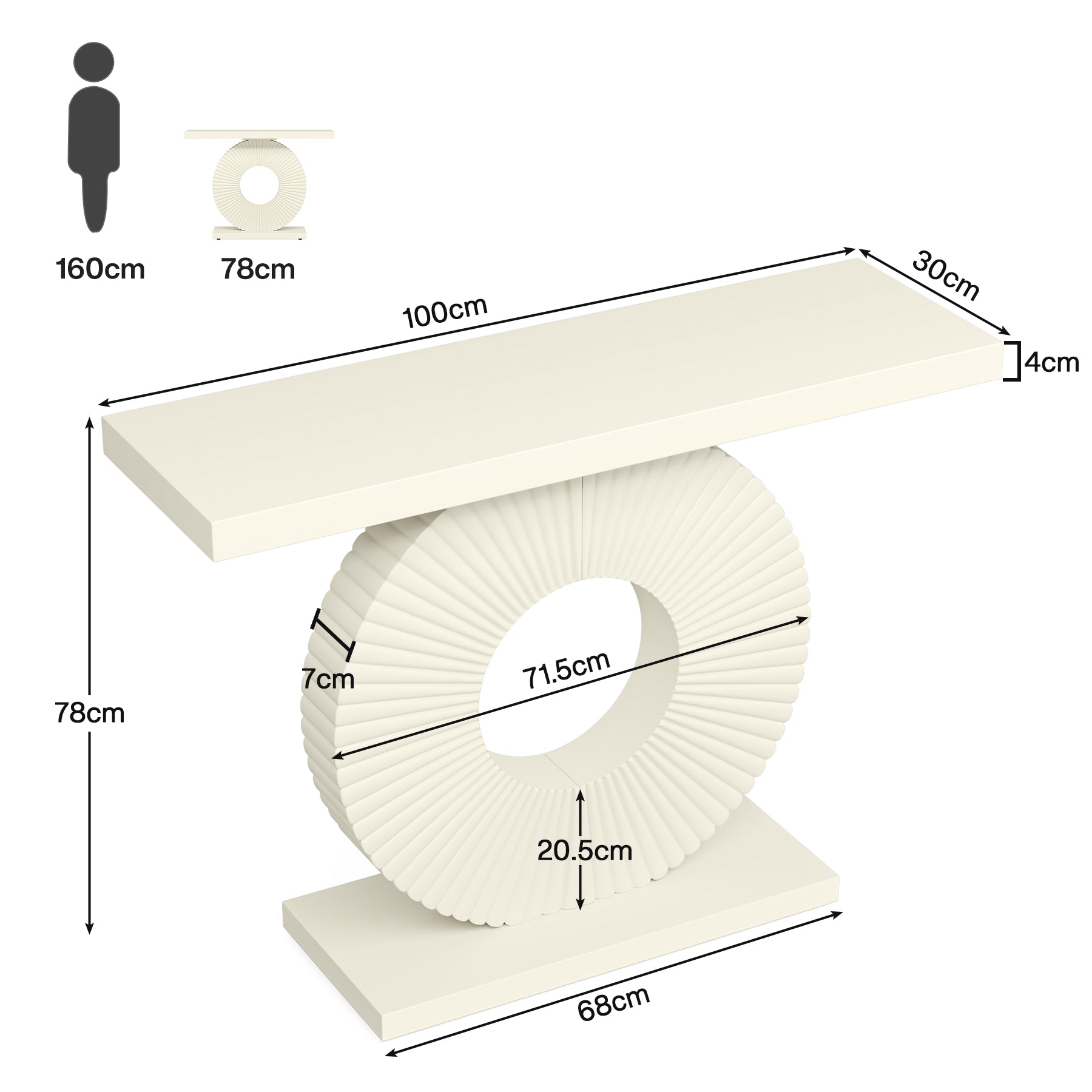 Moderner Konsolentisch, 100 CM Sofatisch aus Holz mit geometrischem Sockel