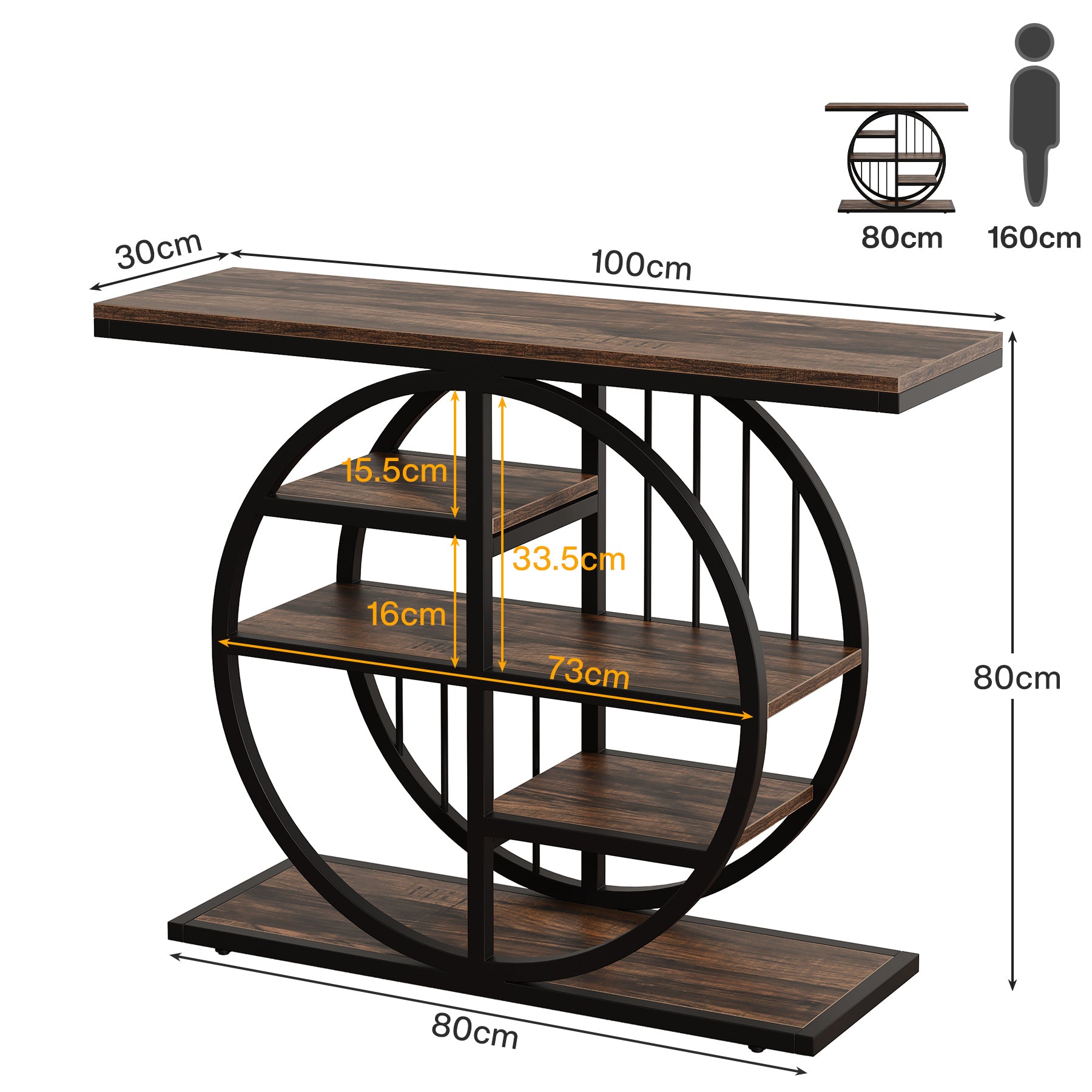 100cm Konsolentisch, 5-stufiger Eingangstisch, Sofatisch mit runder Basis