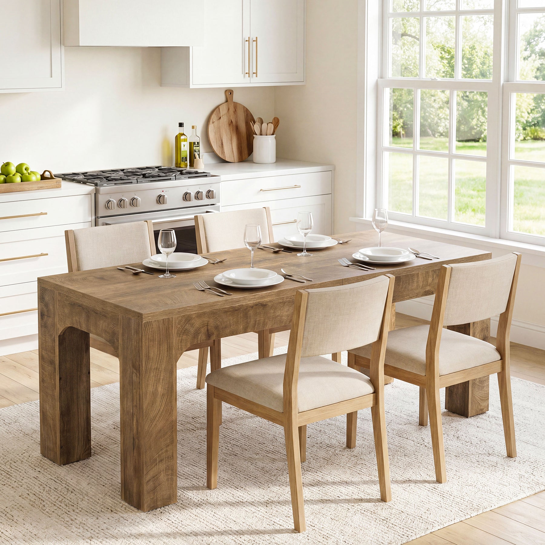 Esstisch 180 cm für 4–6 Personen, Rechteckiger Esszimmertisch im Landhausstil mit Stabilen Beinen