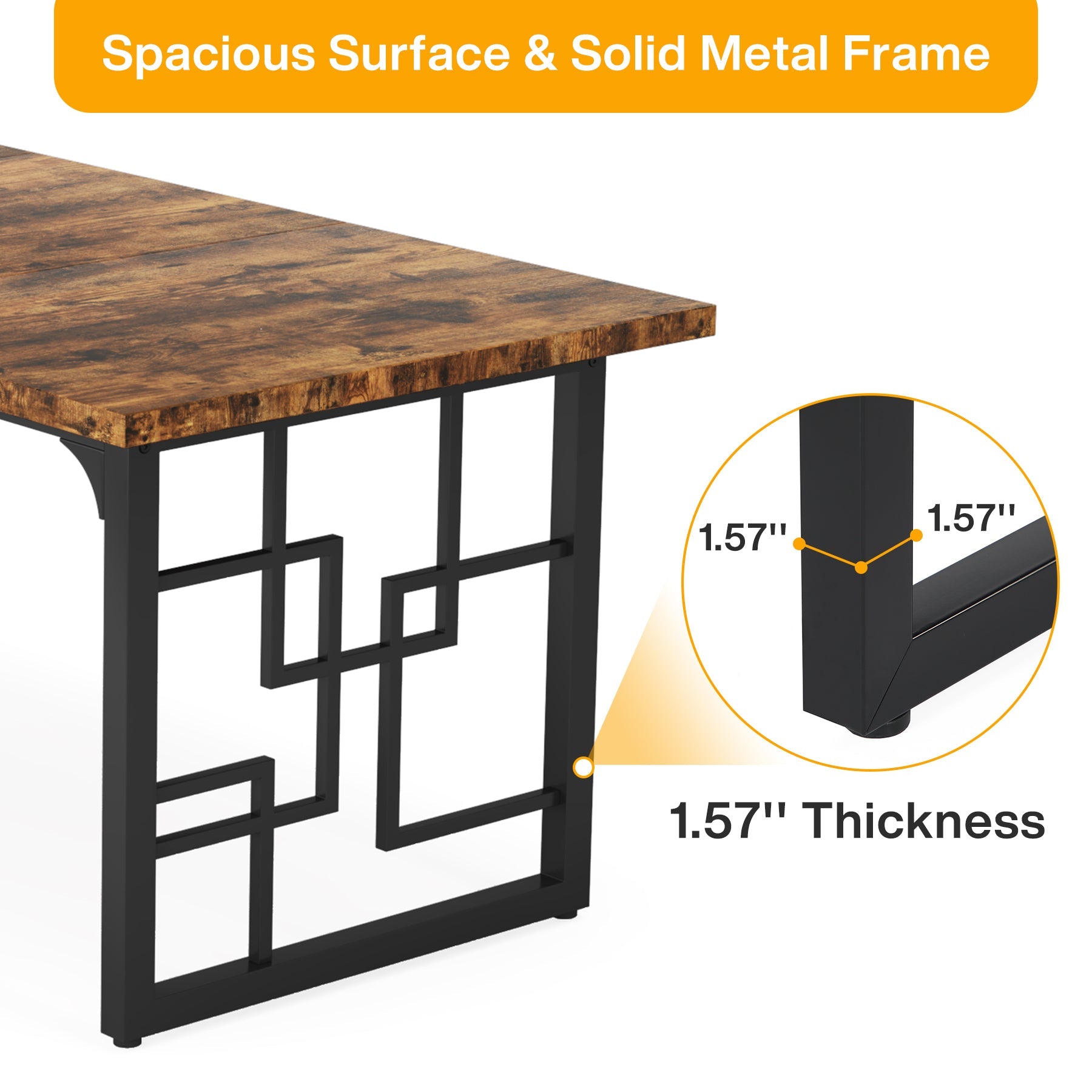 63" Dining Table for 4-6 People, Rectangular Wooden Dinner Kitchen Table Tribesigns
