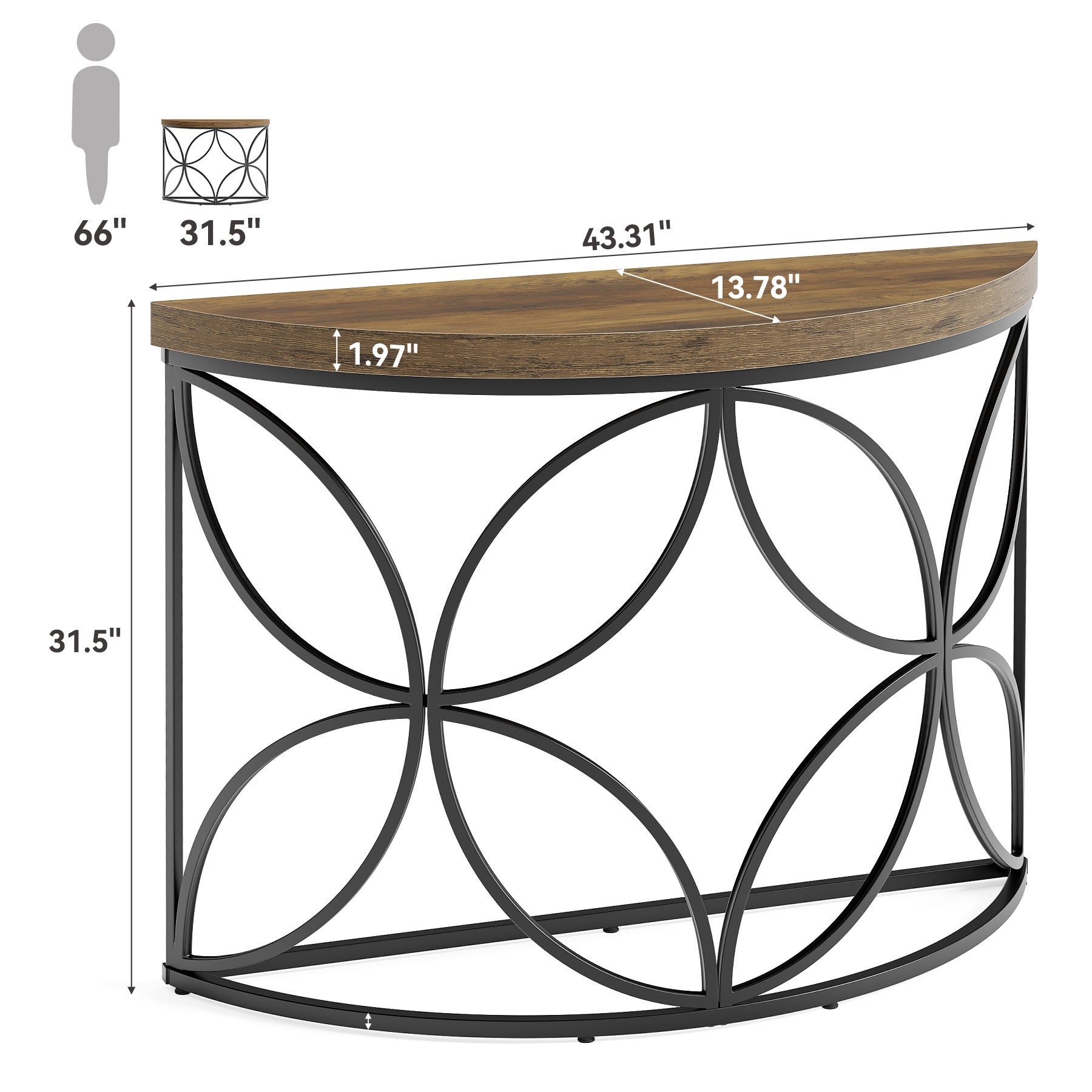 110 cm Sofatisch - Industrielle Konsole mit Blumenmotiv für Wohnzimmer & Flur