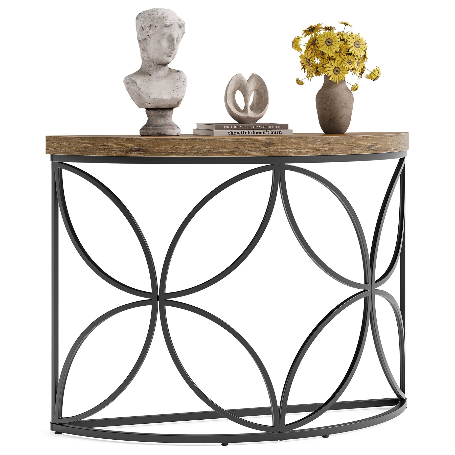 110 cm Sofatisch - Industrielle Konsole mit Blumenmotiv für Wohnzimmer & Flur