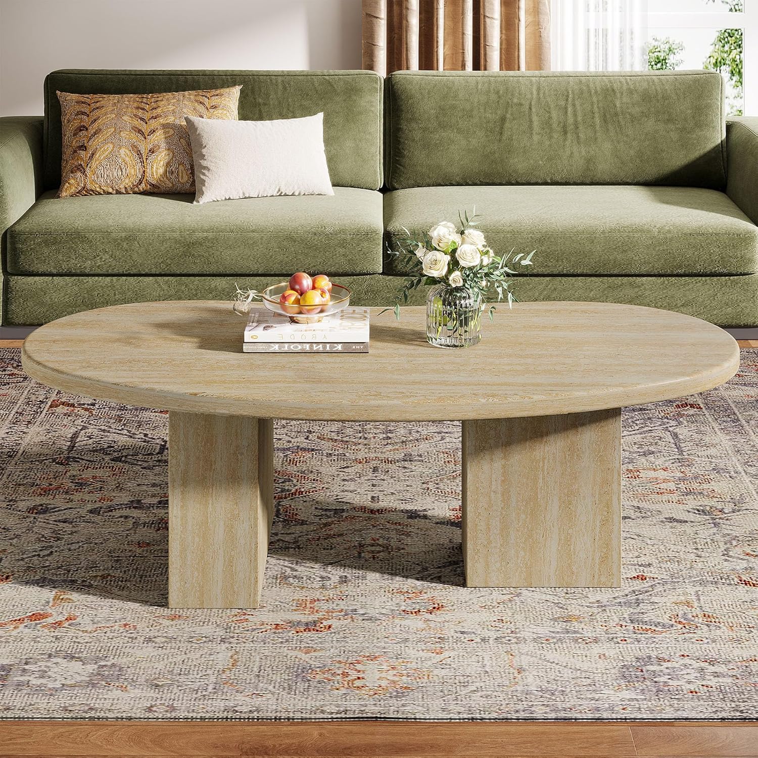 115 cm ovaler Couchtisch - Asymmetrischer Cocktailtisch in Eiche