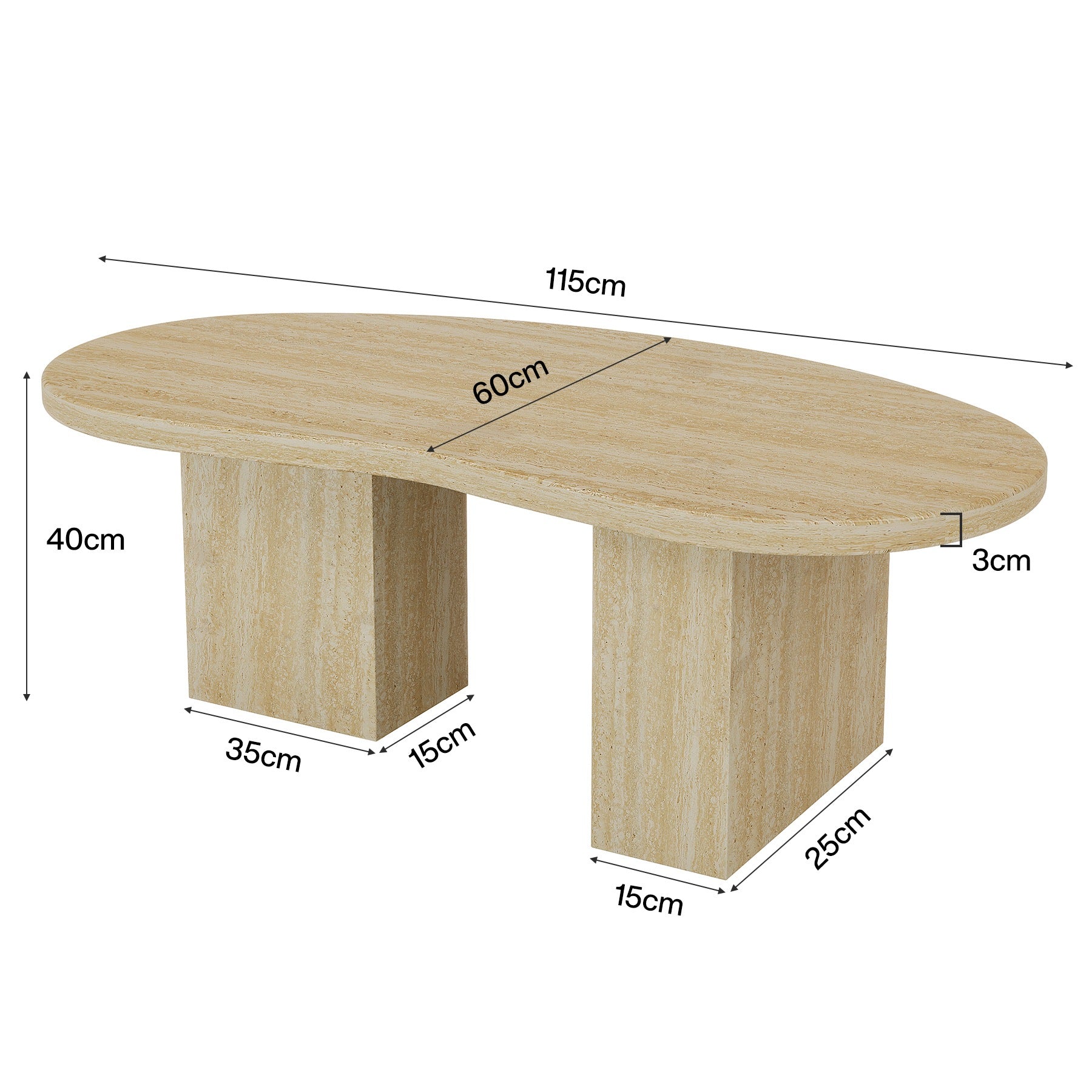 115 cm ovaler Couchtisch - Asymmetrischer Cocktailtisch in Eiche