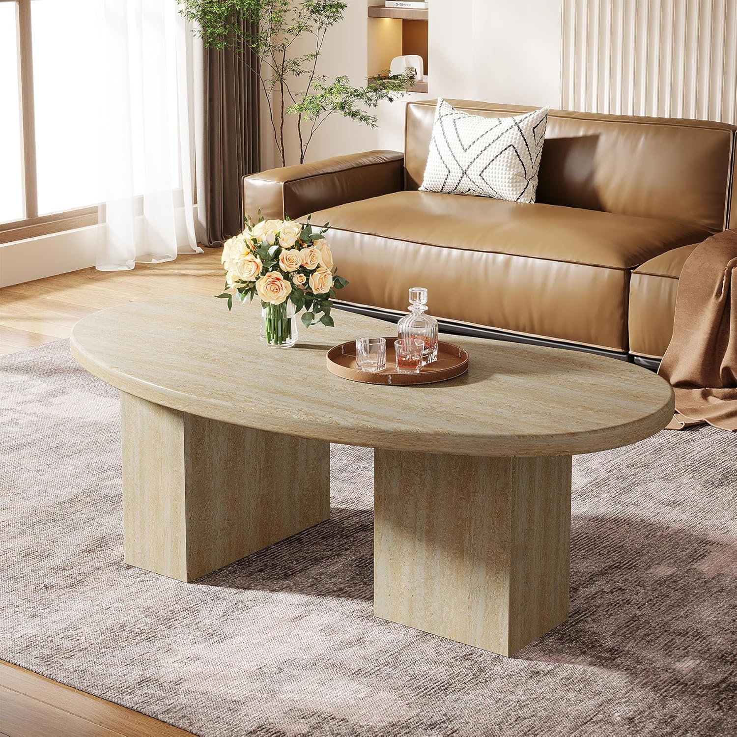 115 cm ovaler Couchtisch - Asymmetrischer Cocktailtisch in Eiche