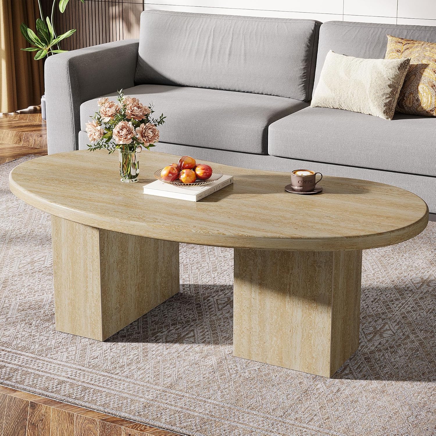 115 cm ovaler Couchtisch - Asymmetrischer Cocktailtisch in Eiche