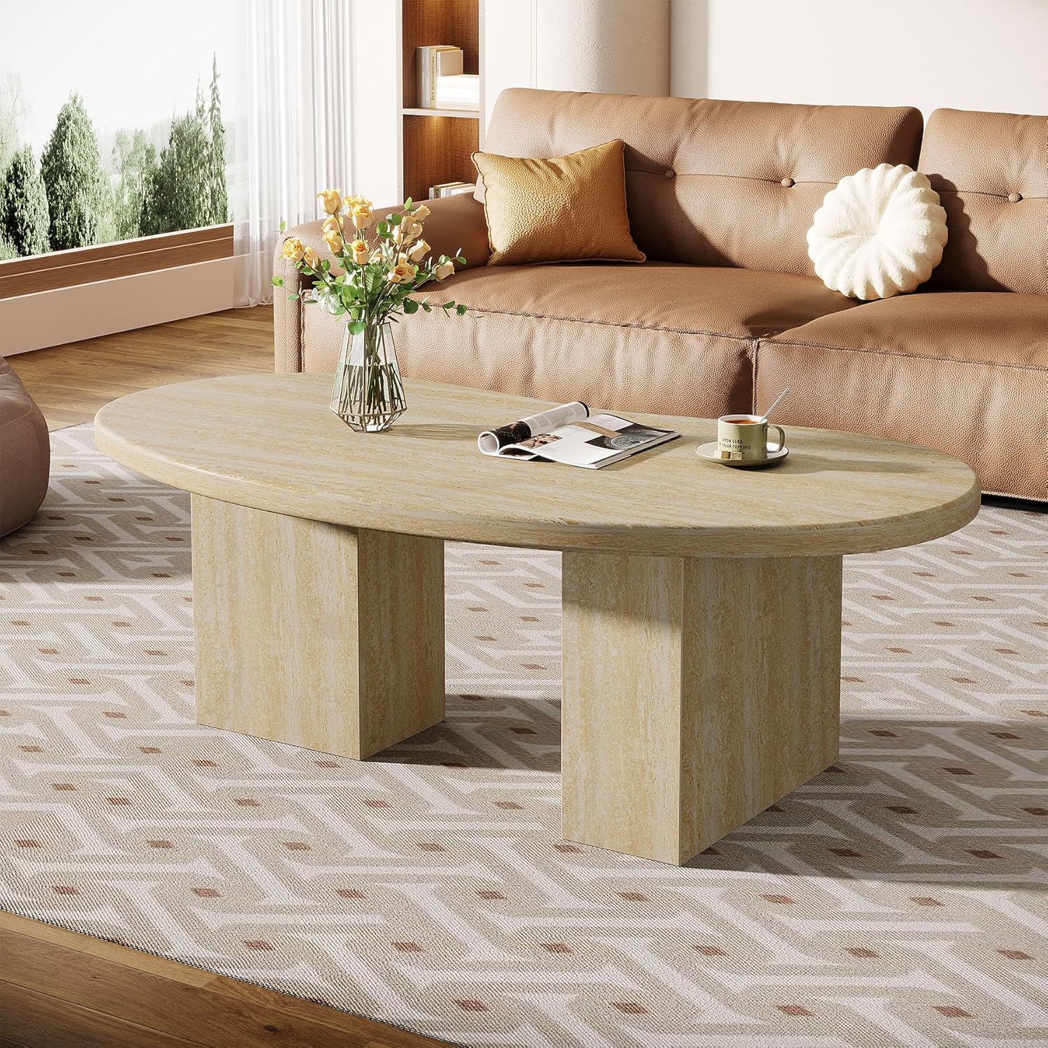 115 cm ovaler Couchtisch - Asymmetrischer Cocktailtisch in Eiche