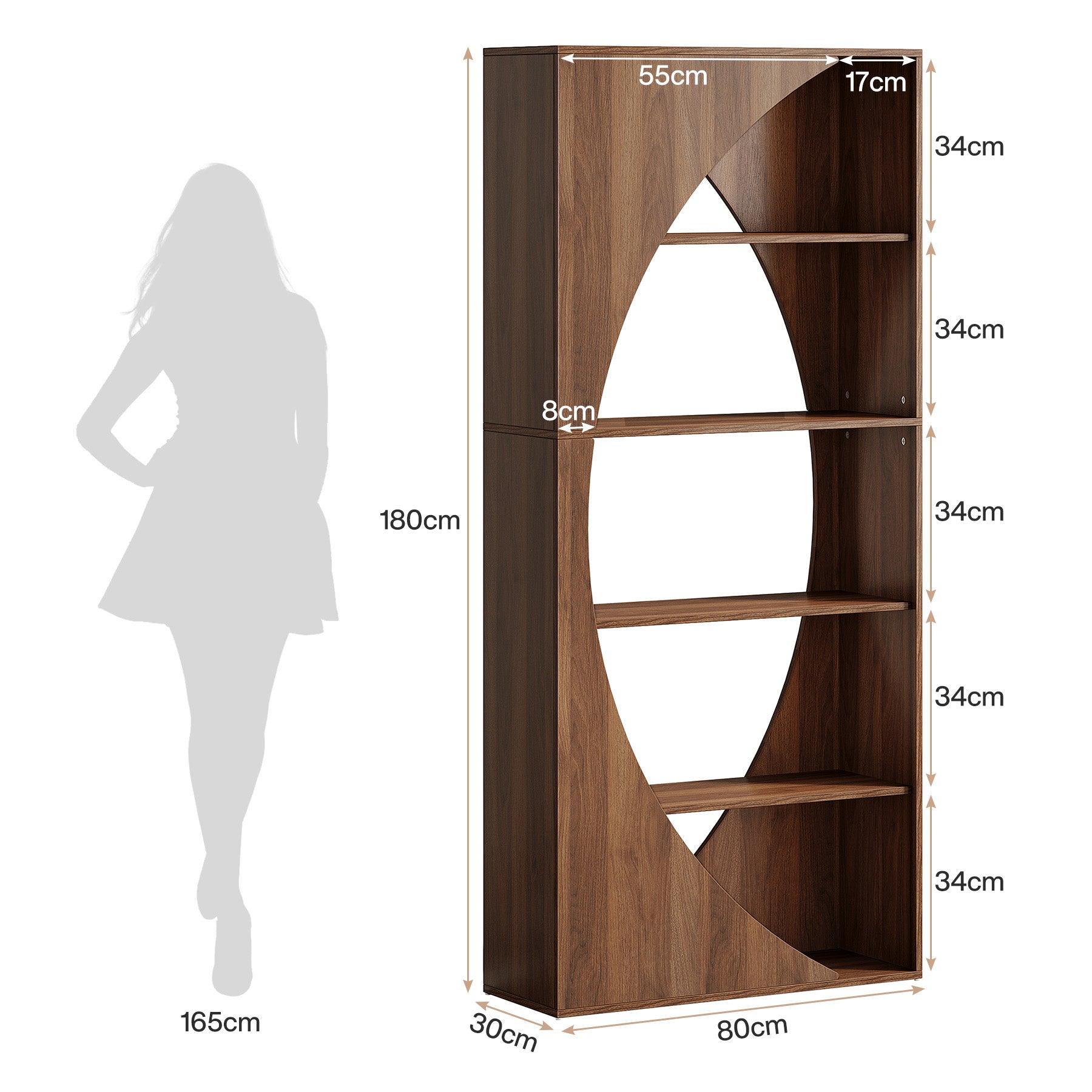 180 cm Bücherregal, 5-stöckiges freistehendes Bücherregal